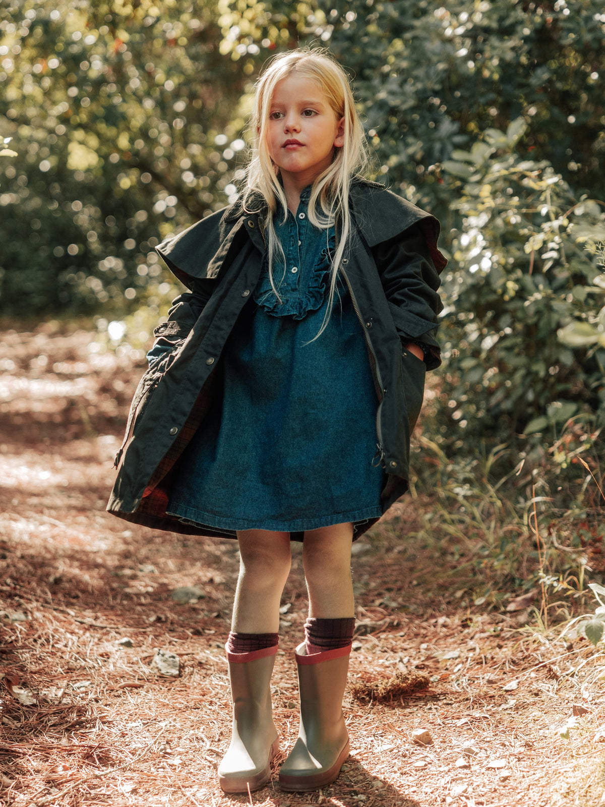 Girl's ruffled denim dress