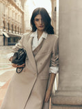 Long unique double-breasted beige coat