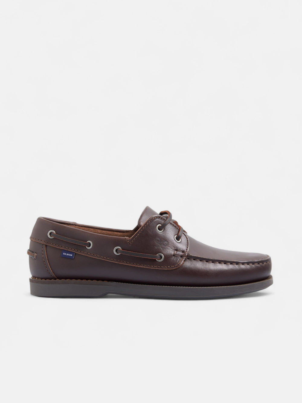Chaussure bateau en cuir fin marron foncé