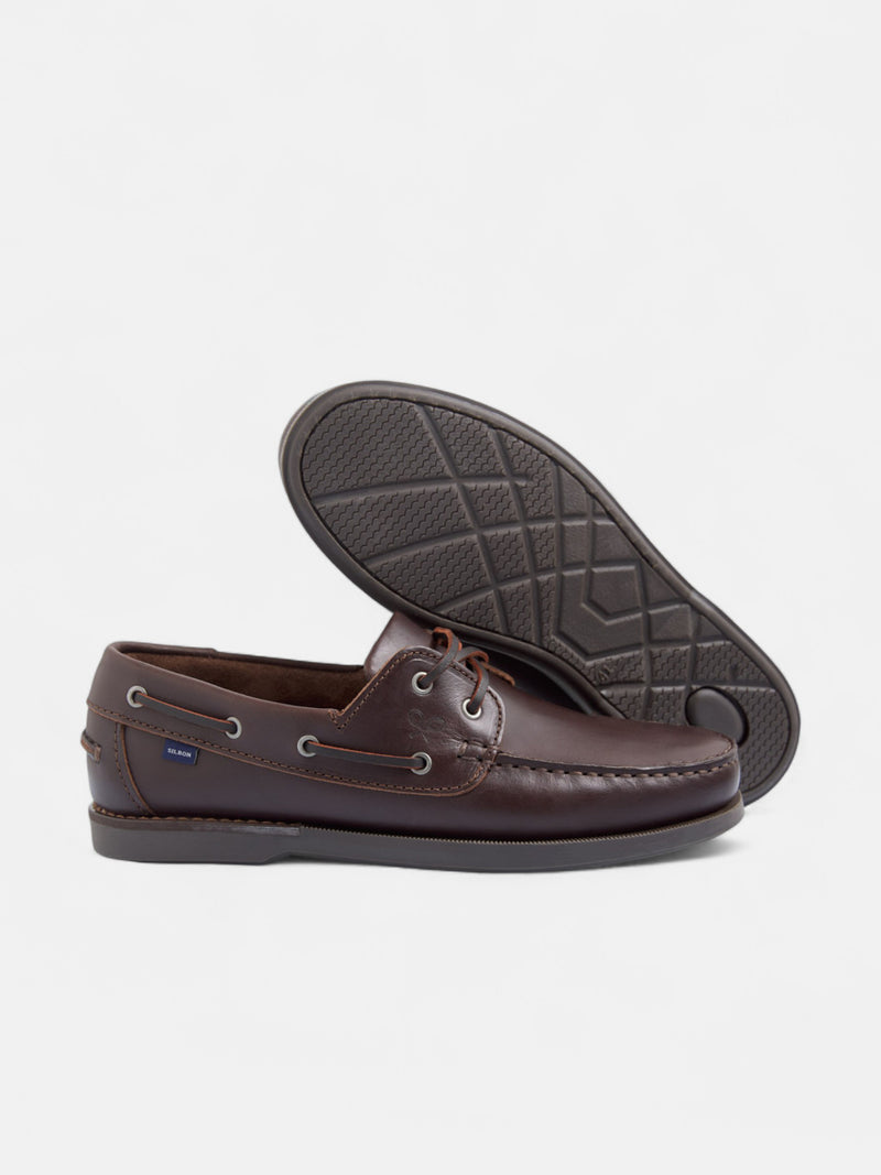 Chaussure bateau en cuir fin marron foncé