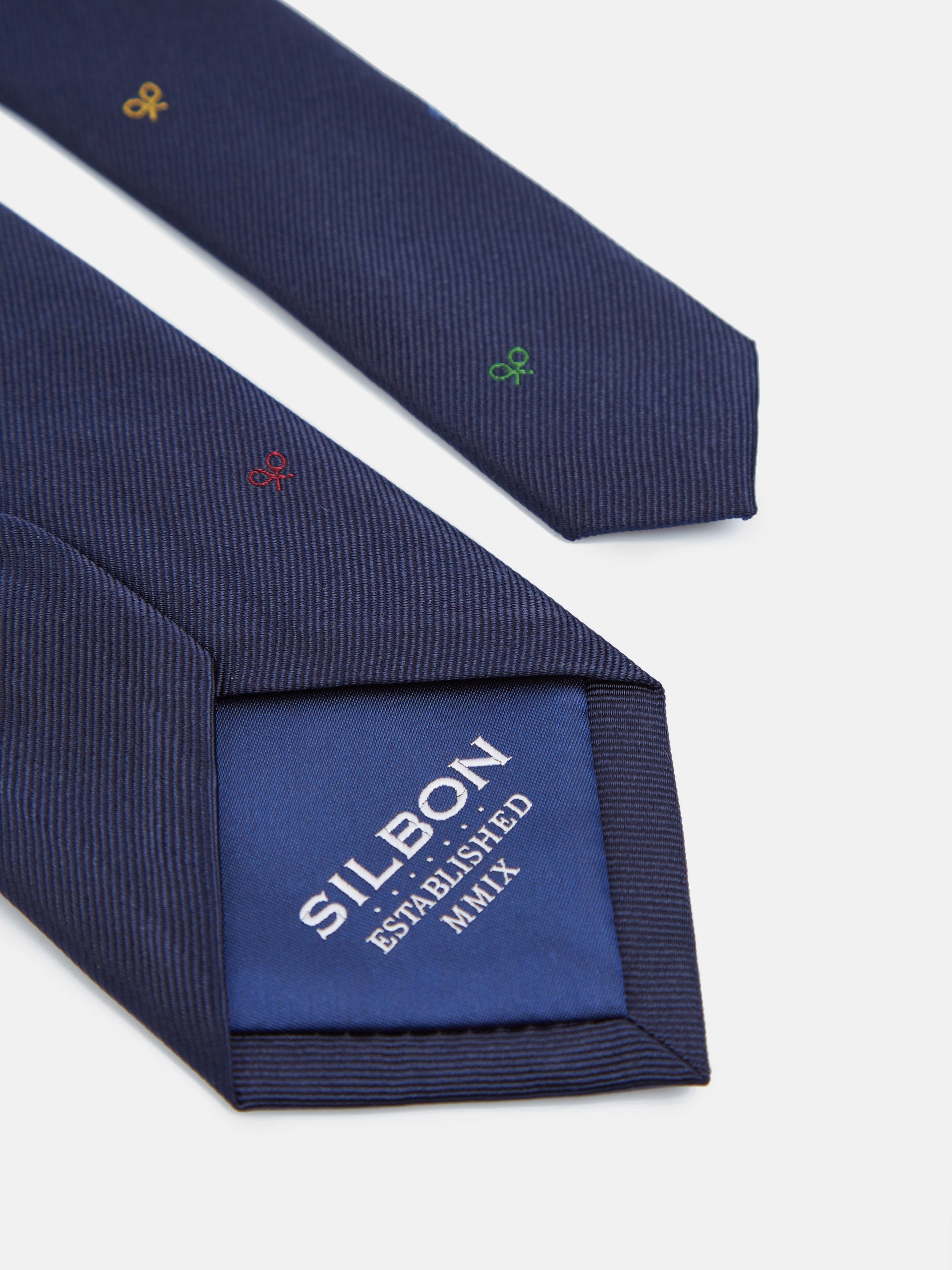 Corbata silbon motivos raquetas multicolor