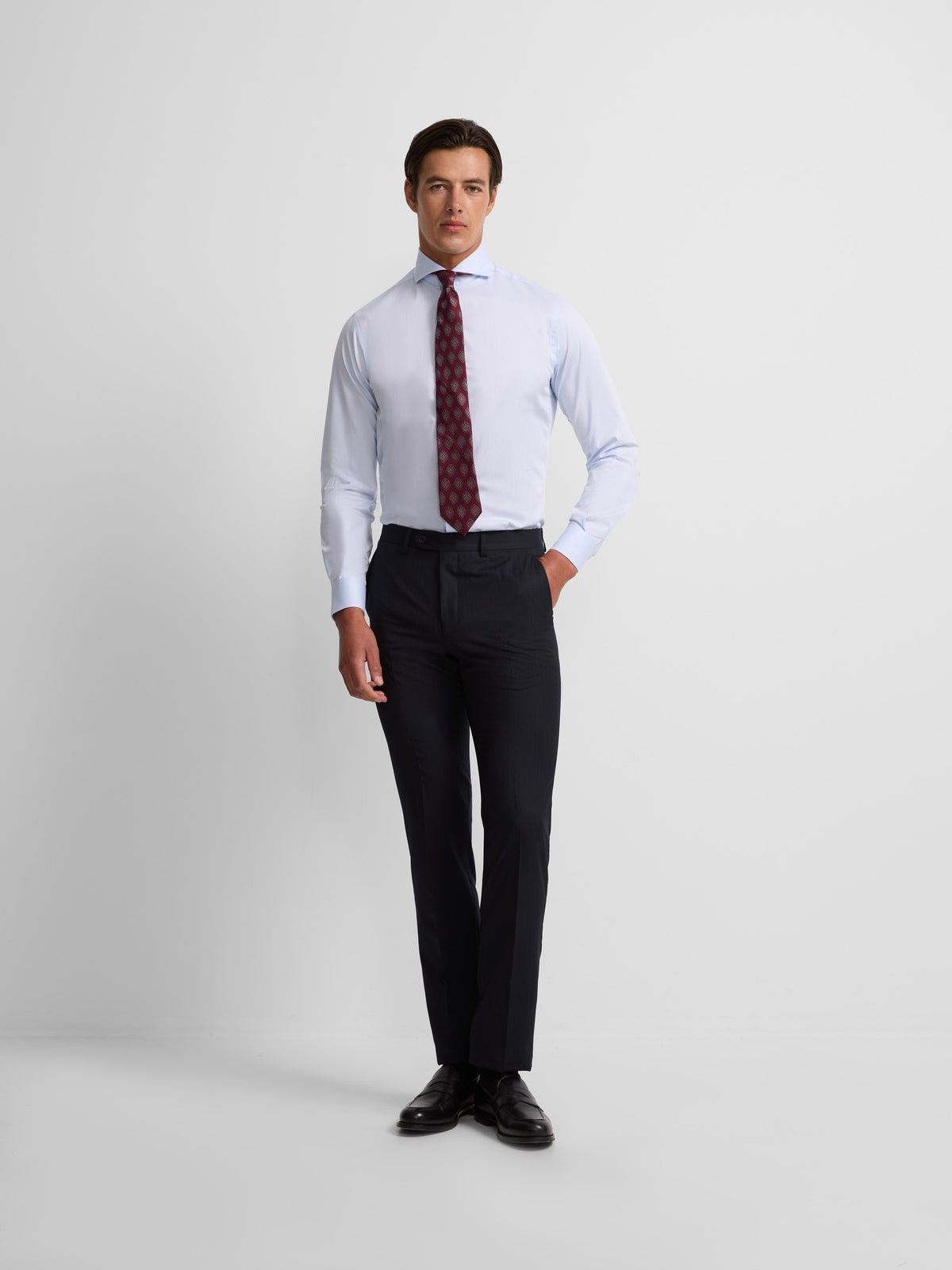 Classic navy blue herringbone suit trousers