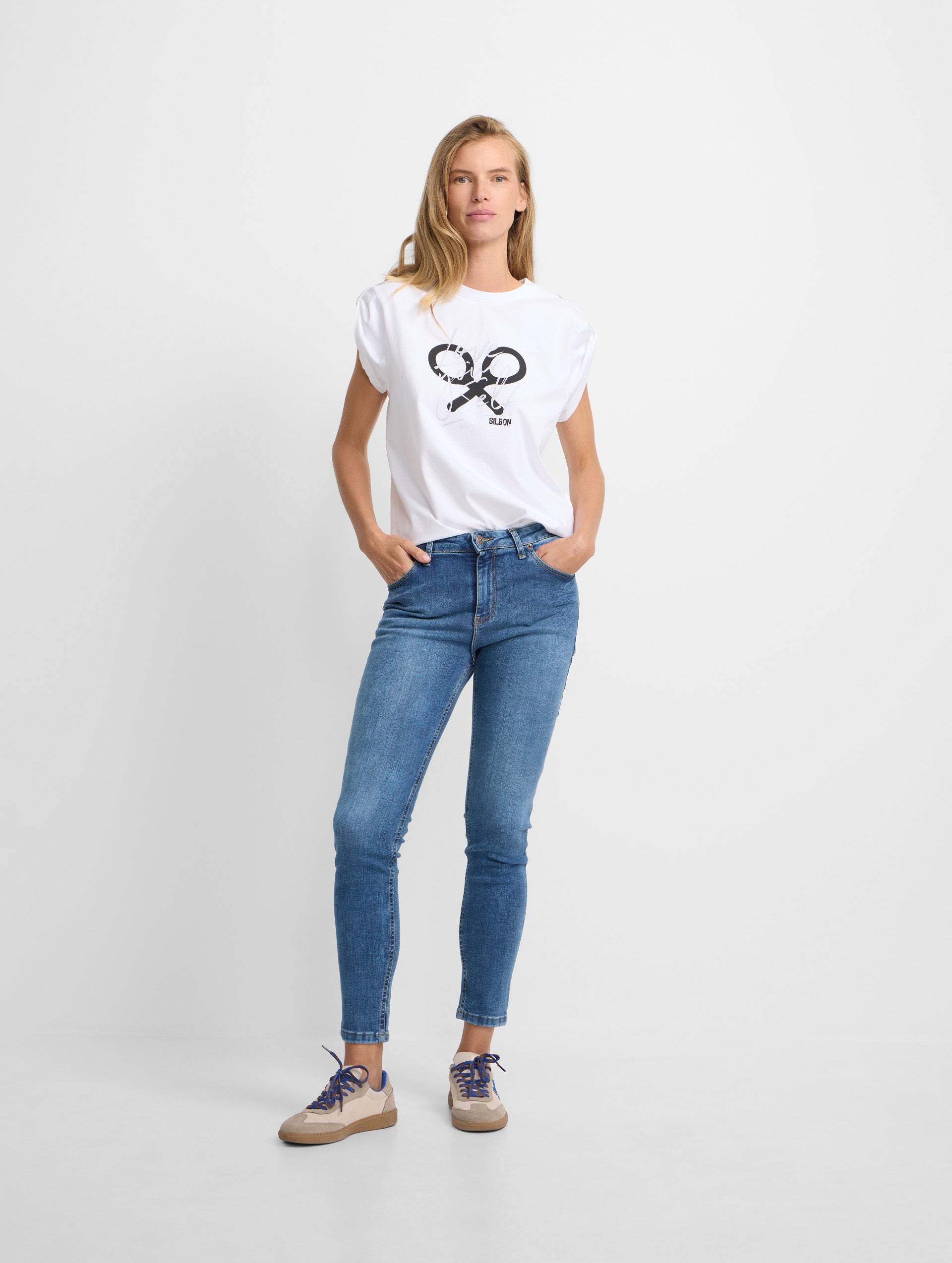 Calças de mulher slim fit ganga média