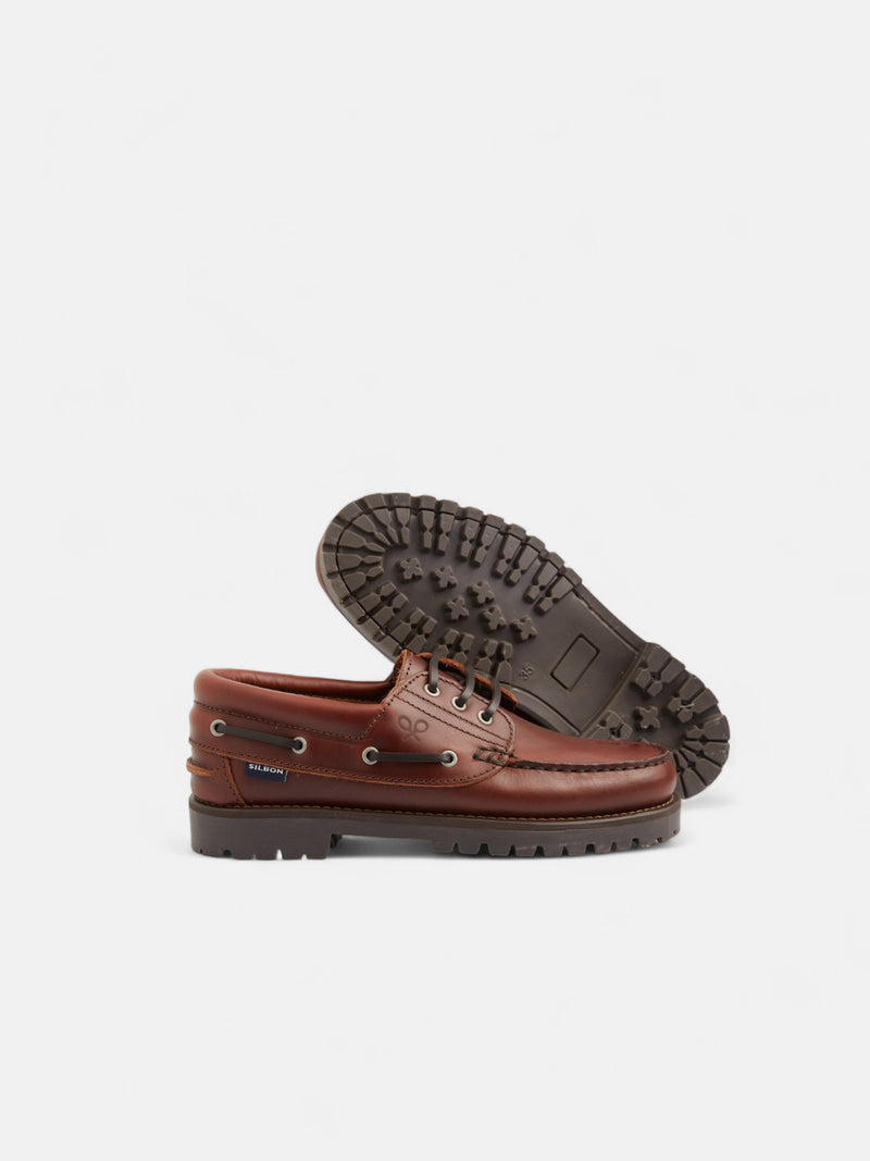 Brown leather nautical sport shoe for kids