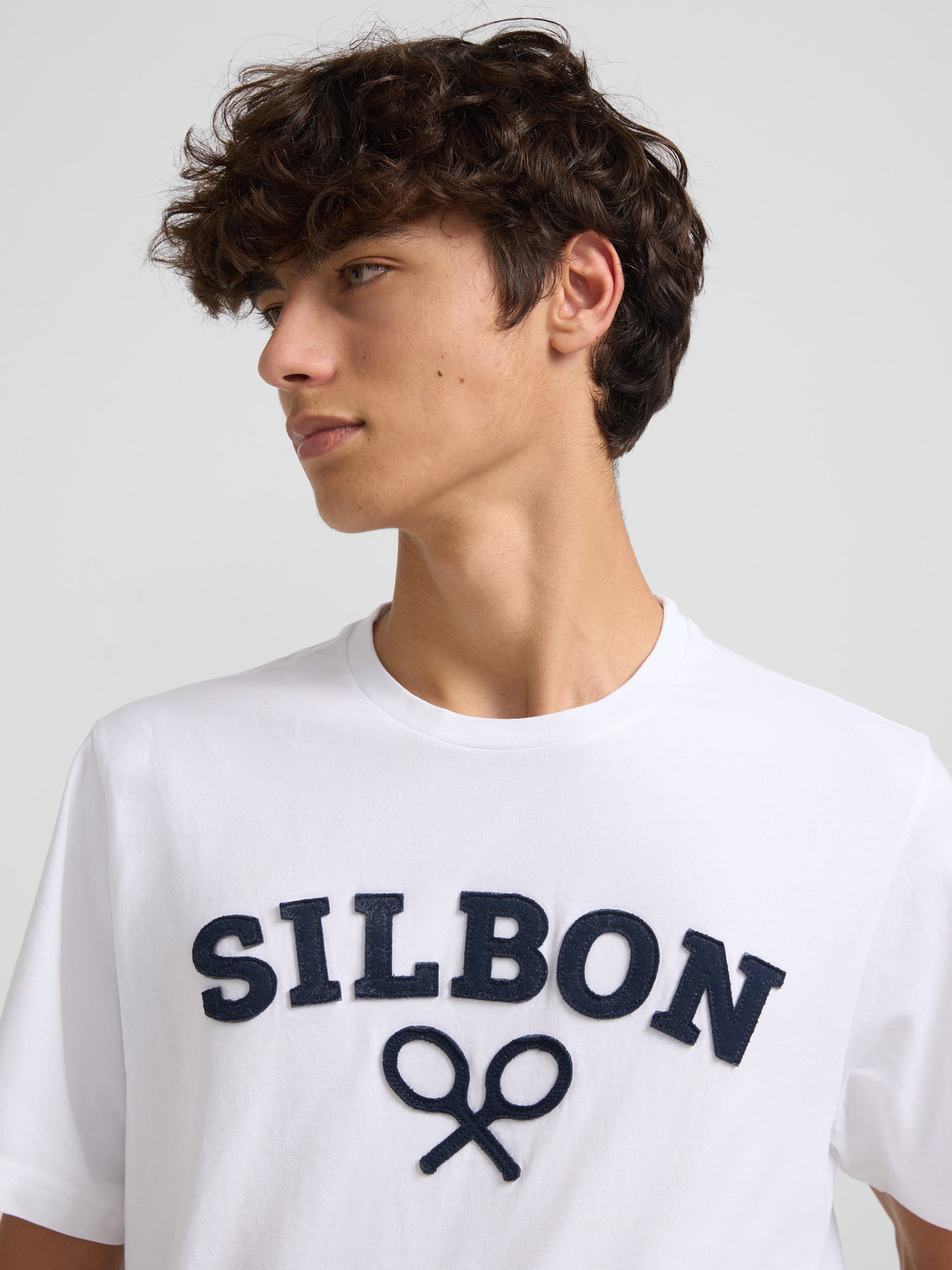 Camiseta silbon raqueta media blanca