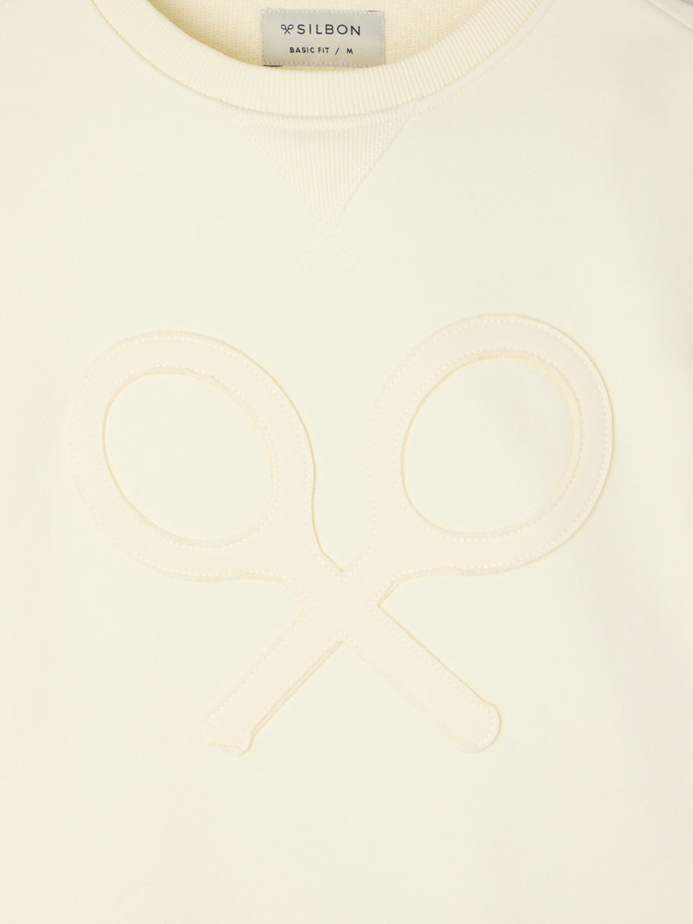 Cream-tone embossed racket sweatshirt