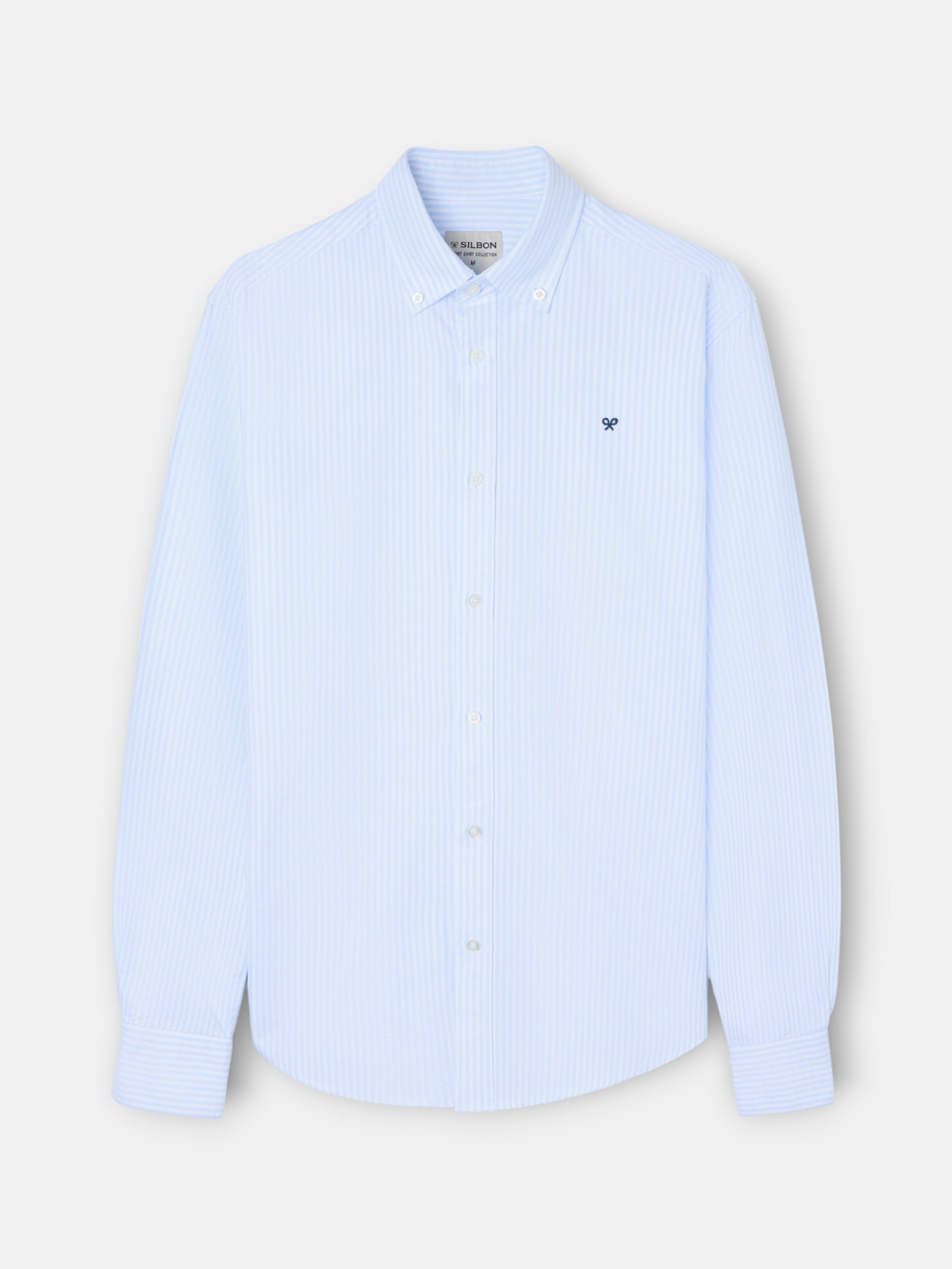 Camisa sport oxford raqueta rayas ancha celeste