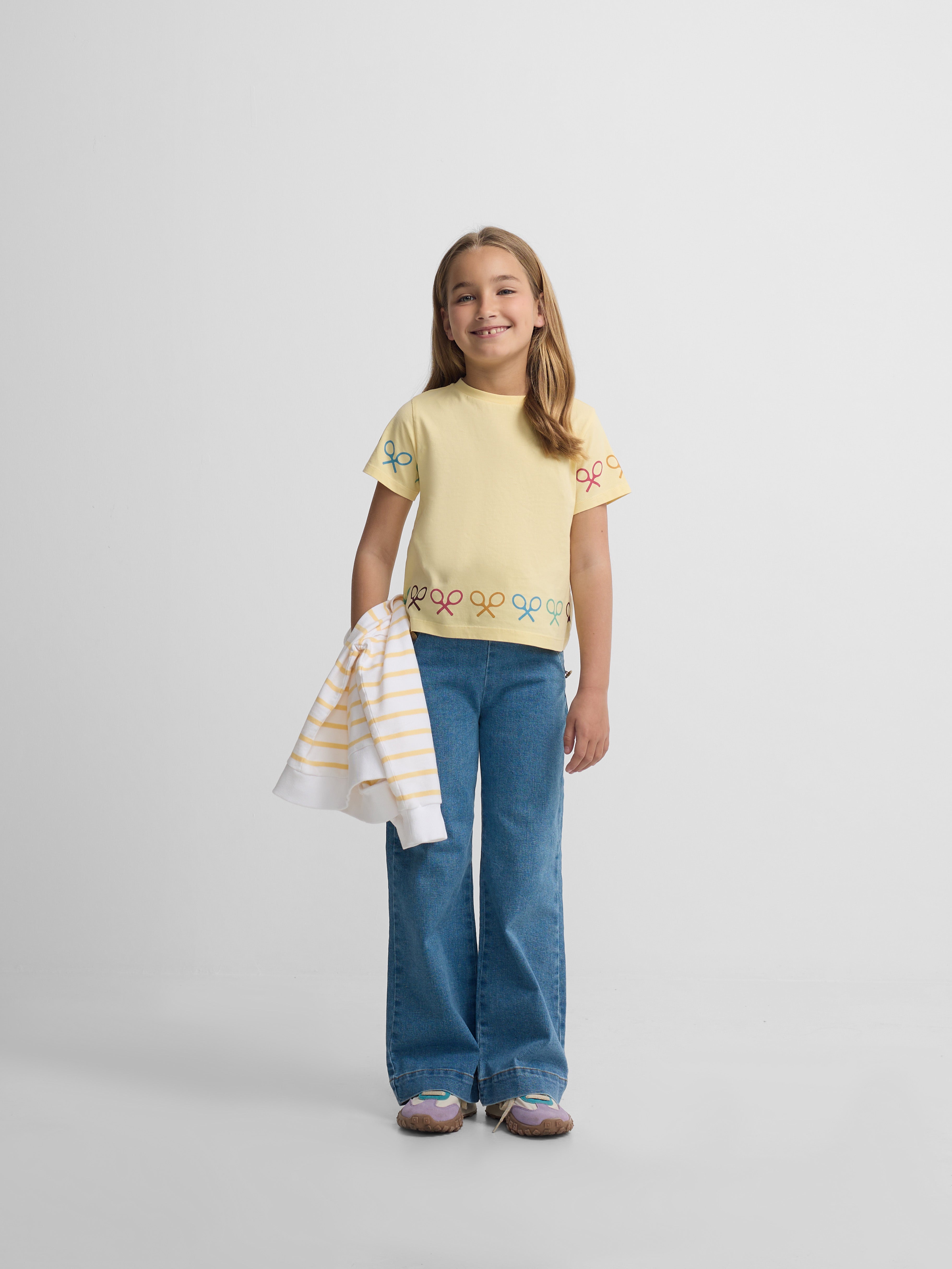 T-shirt menina raquetes multicolor amarelo