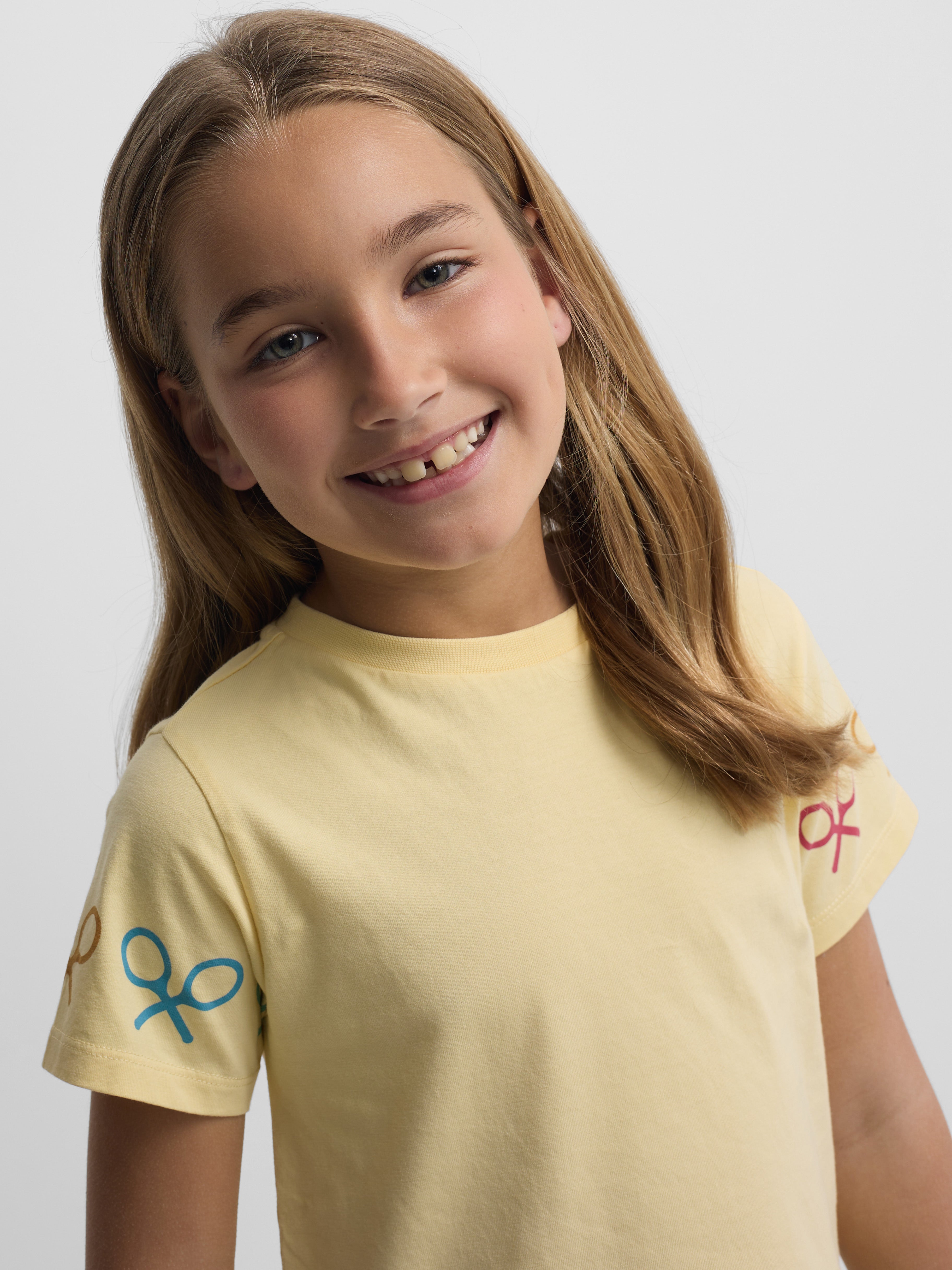 T-shirt menina raquetes multicolor amarelo