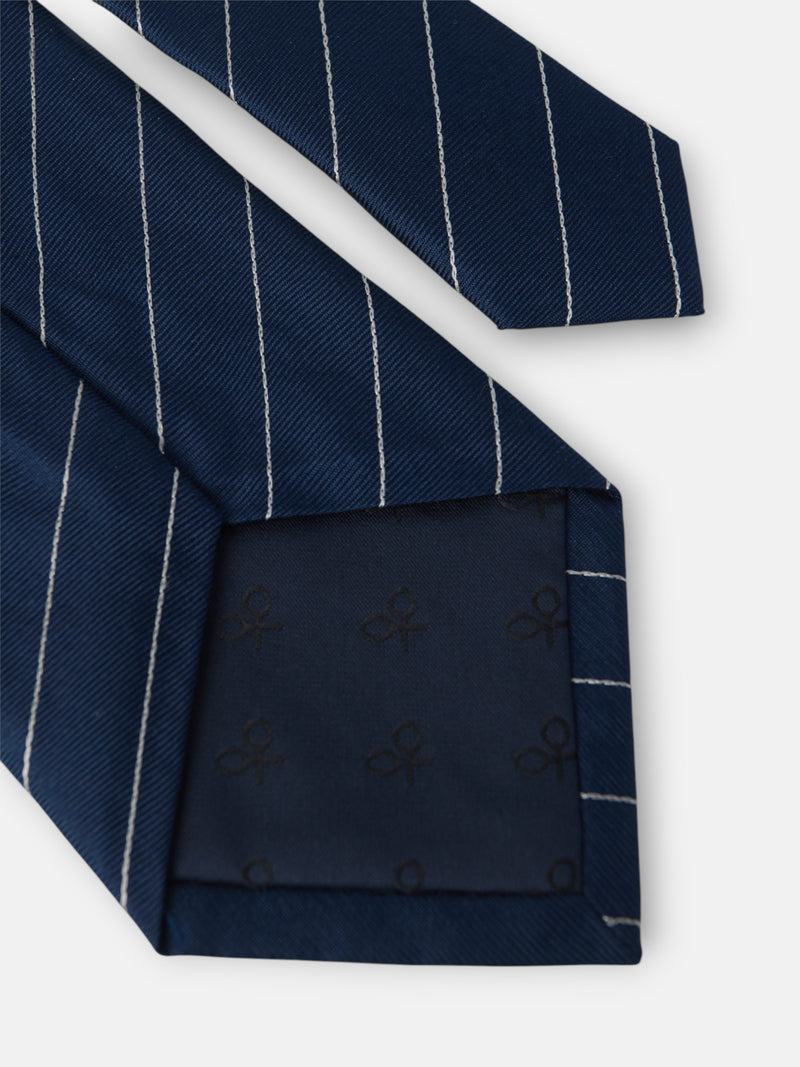 Corbata mini rayas raqueta azul marino