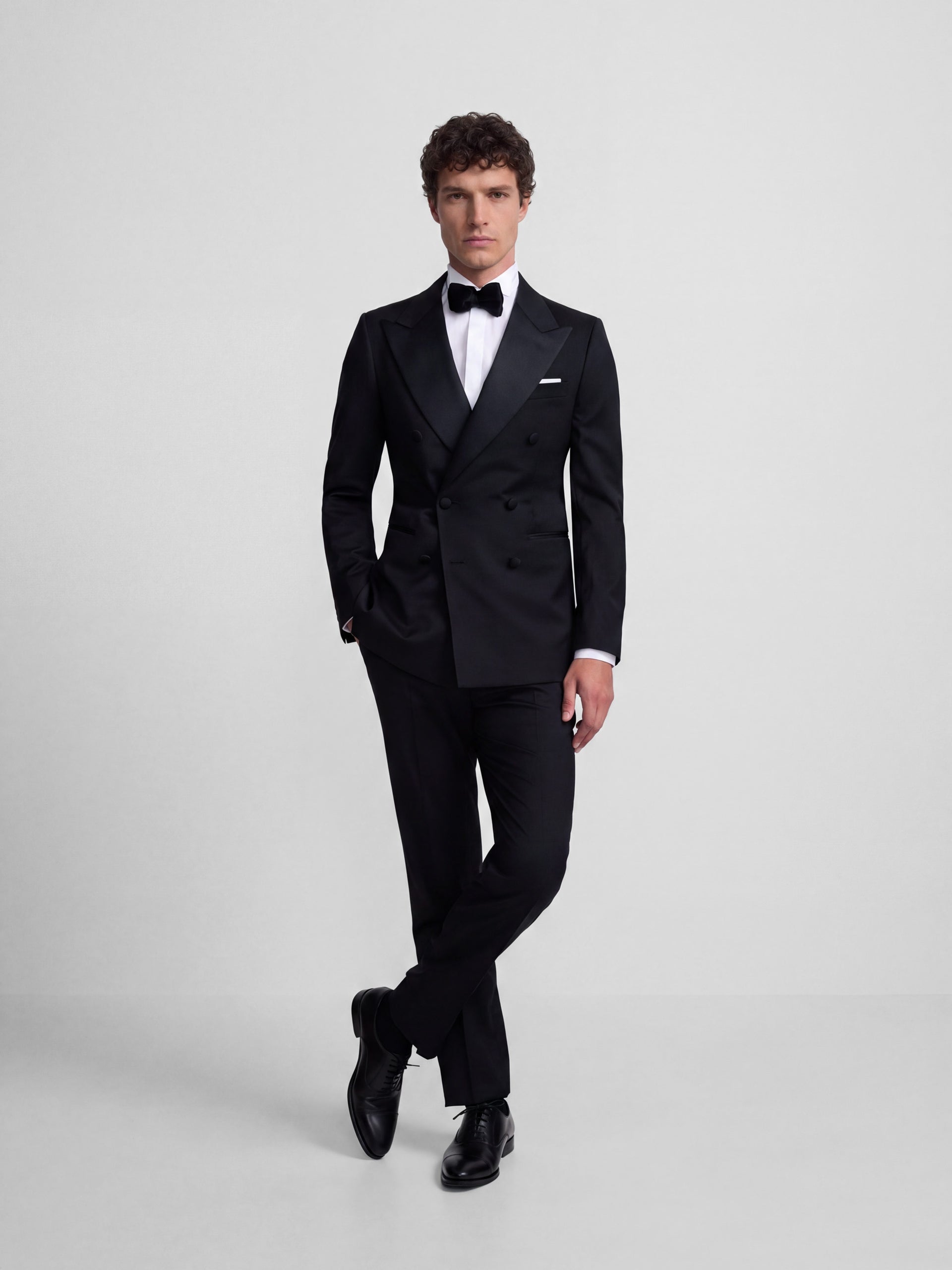 Classic black double-breasted tuxedo blazer