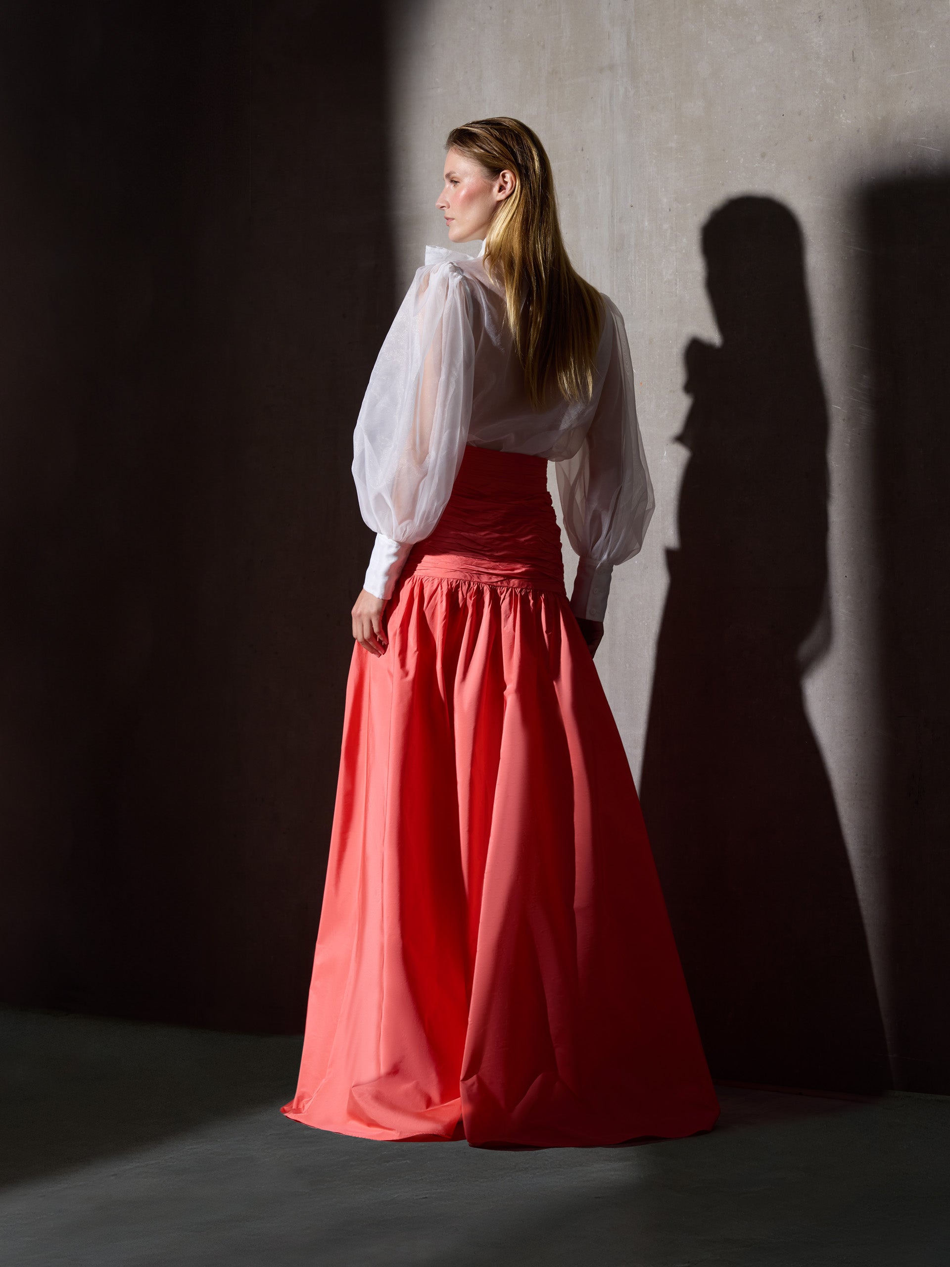 Falda CaprileXSilbon tafeta coral