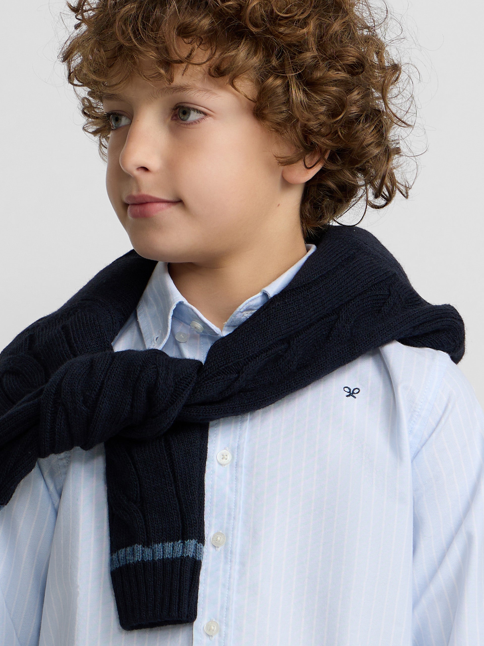 Kids' sport Oxford shirt light blue with fine white stripe