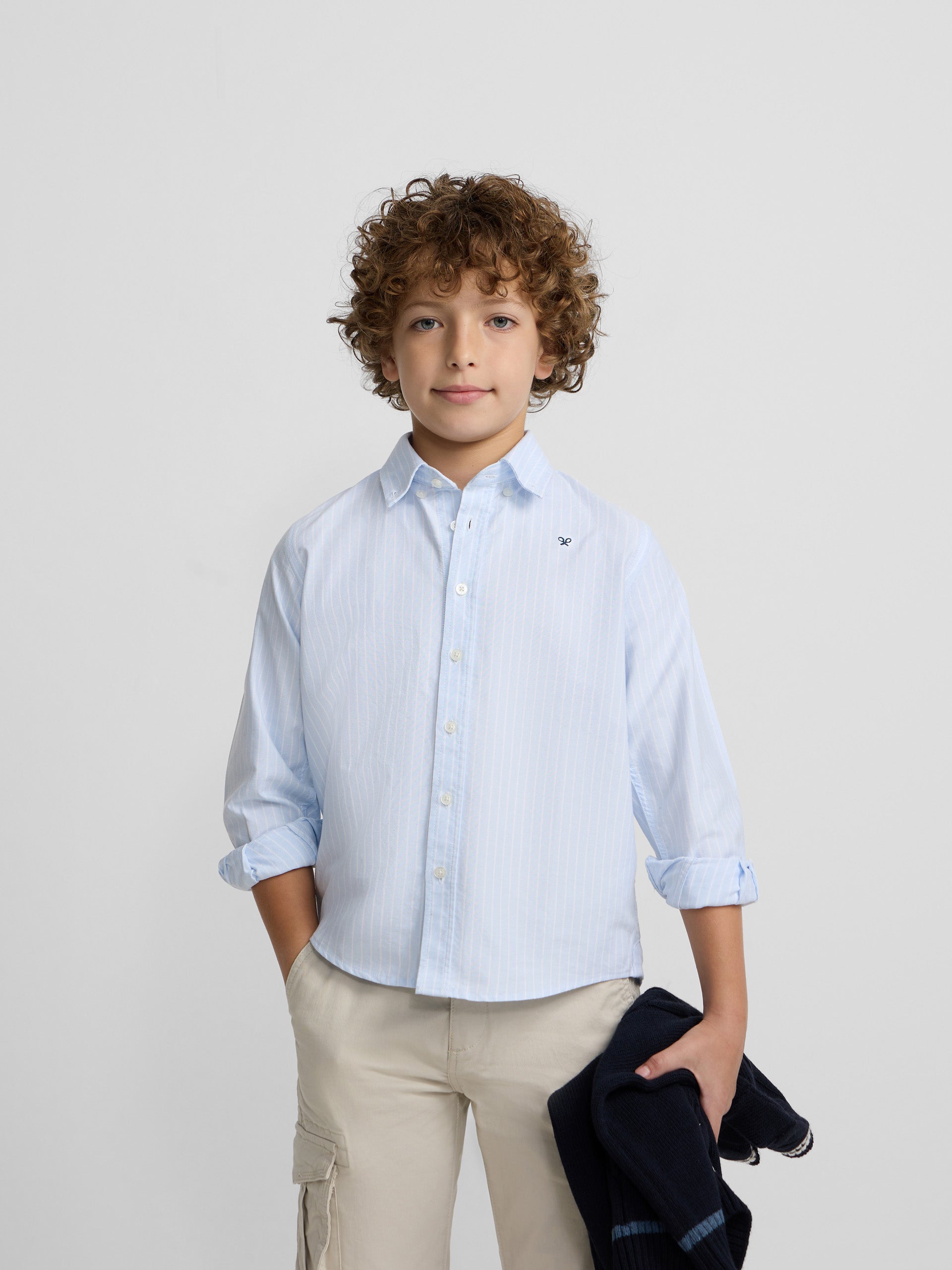 Kids' sport Oxford shirt light blue with fine white stripe