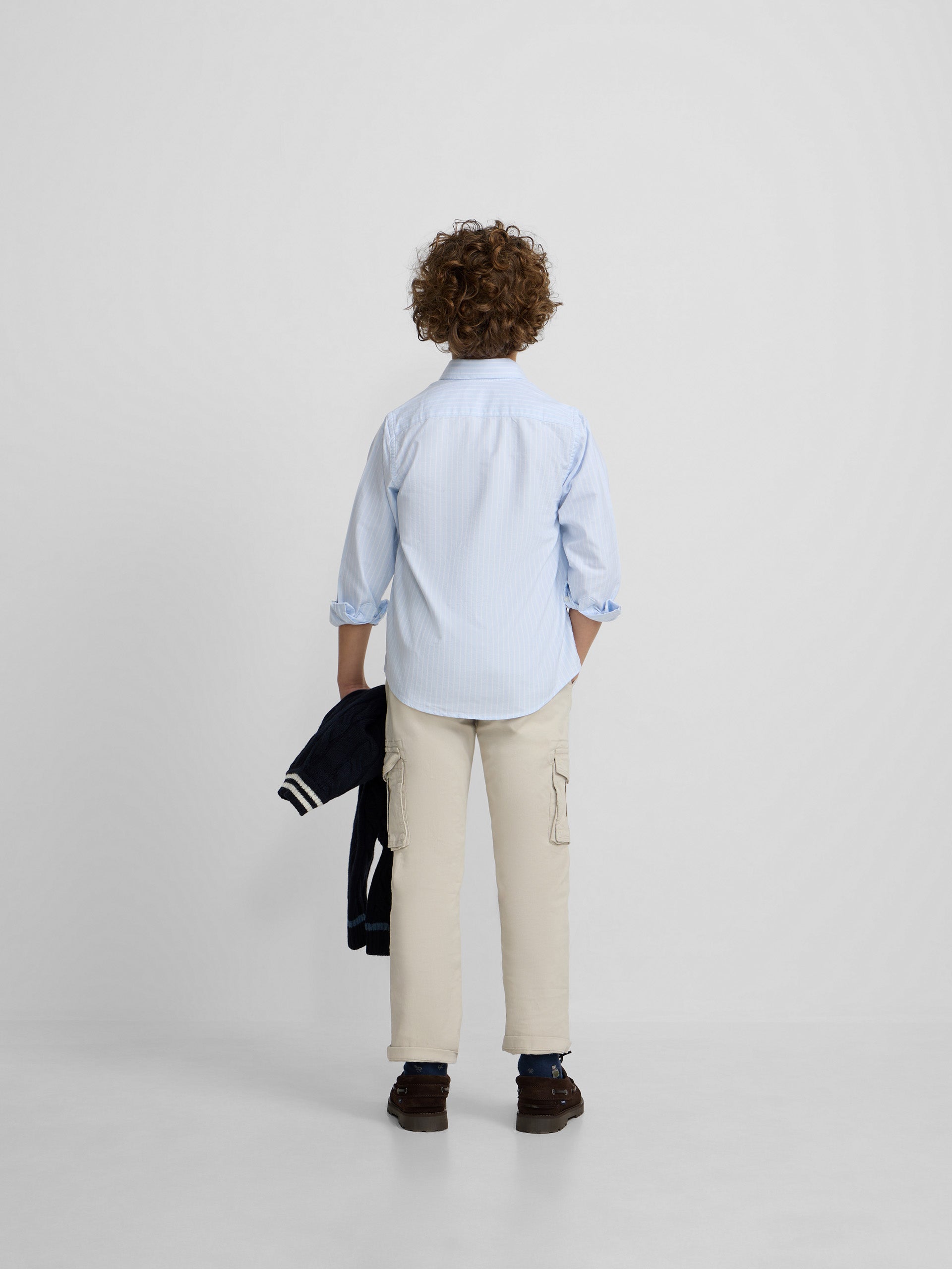 Kids' sport Oxford shirt light blue with fine white stripe