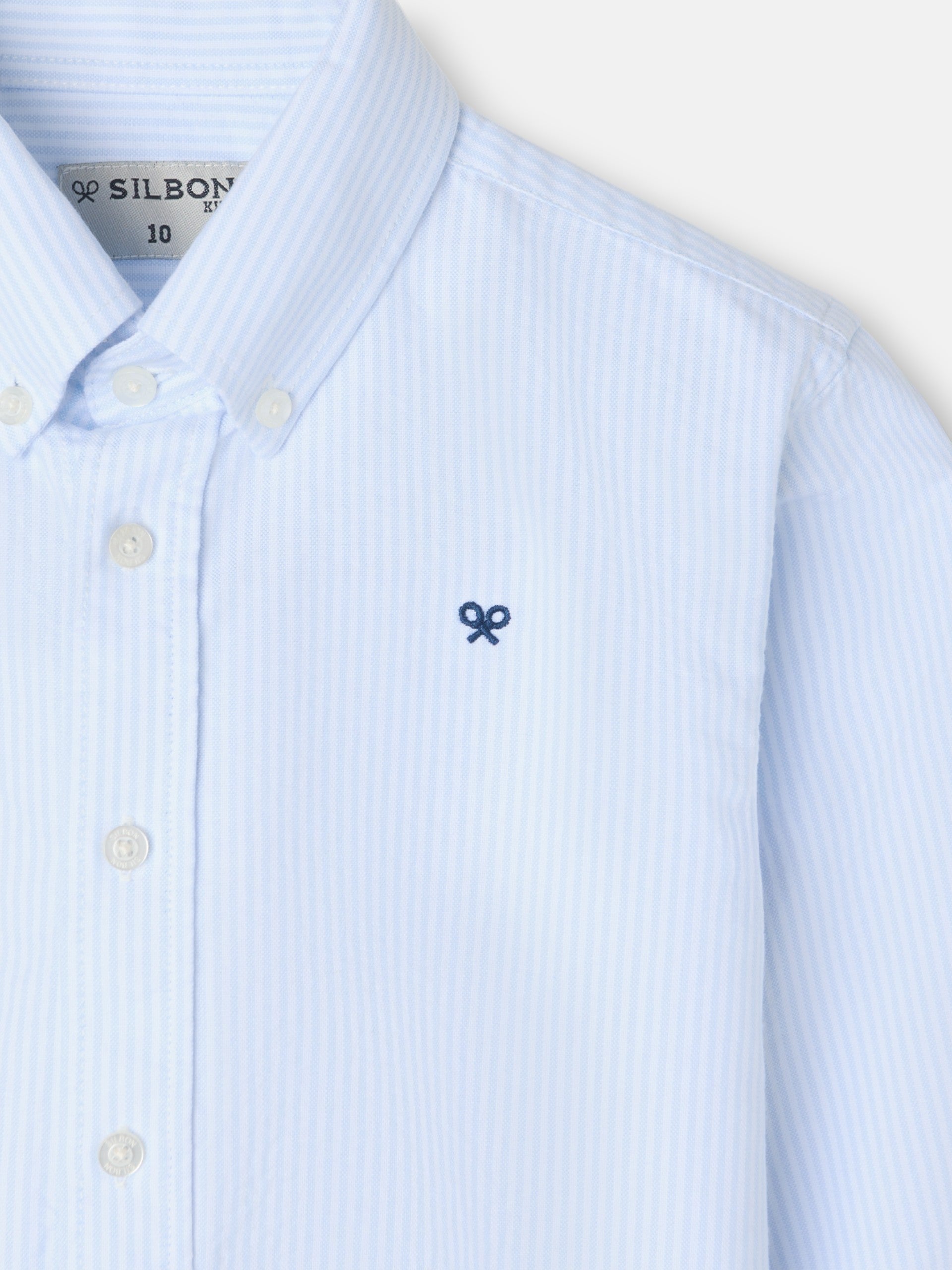 Camisa sport criança oxford risca azul-claro