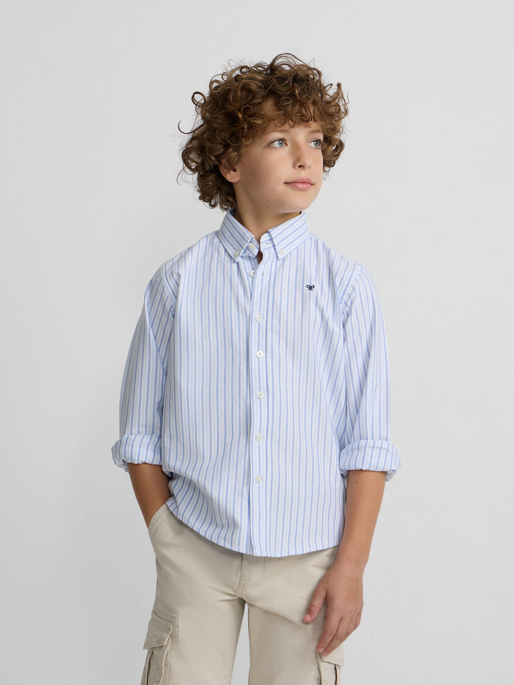 Chemise sport enfant oxford rayures bleu marine