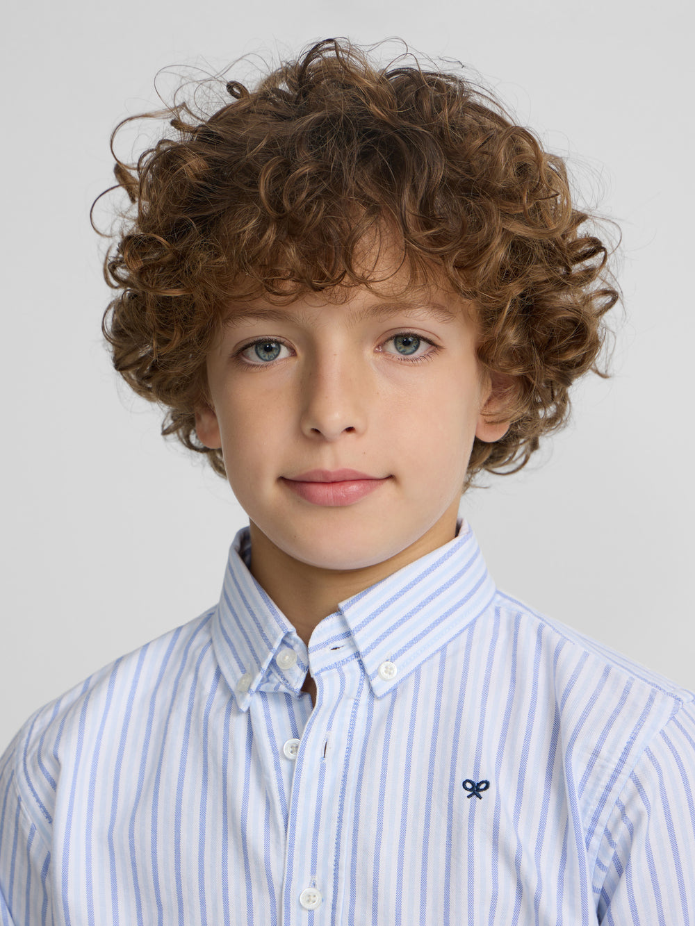 Chemise sport enfant oxford rayures bleu marine
