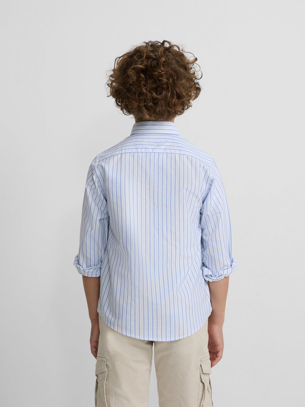 Chemise sport enfant oxford rayures bleu marine