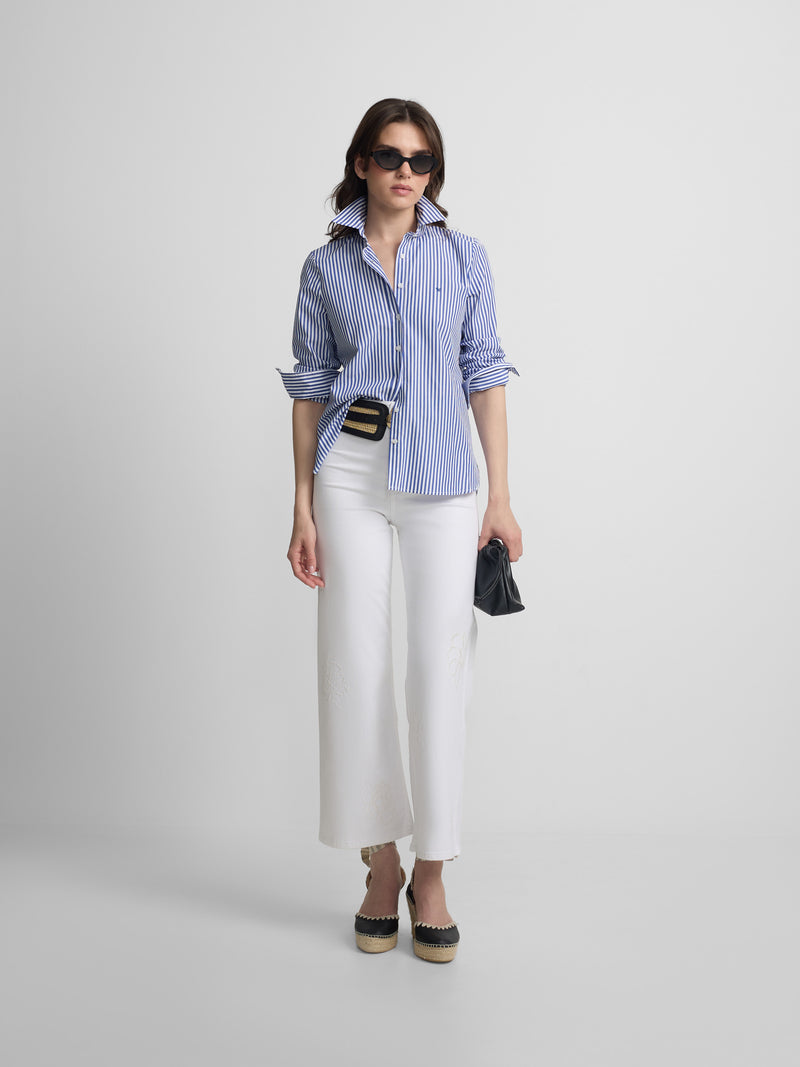 Camisa mulher riscas azul e branco