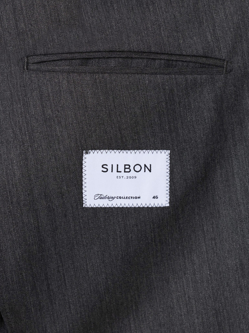 Americana cruzada traje herringbone gris