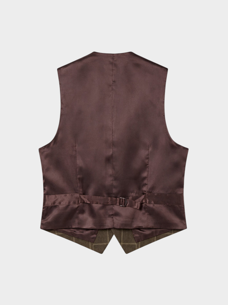 Traje MTM sartorial tres piezas cuadro ventana heritage marrón 100% lana inglesa
