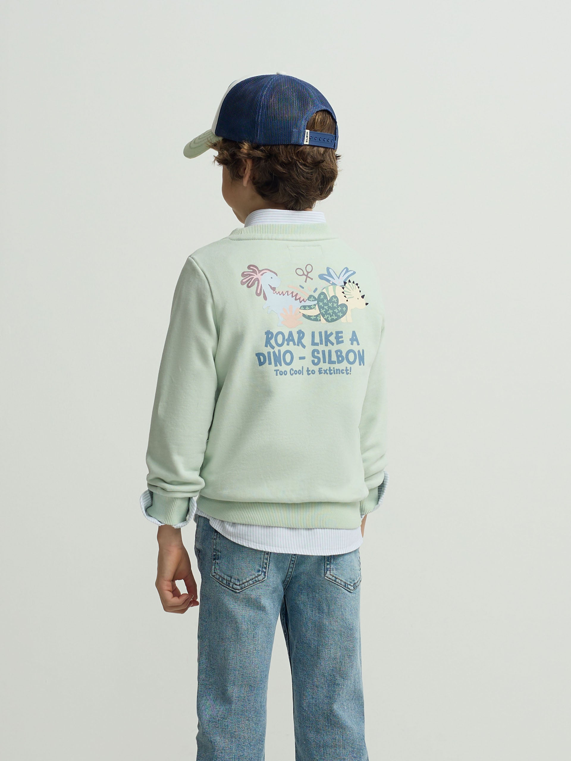 Kids sweatshirt roar like a dino green