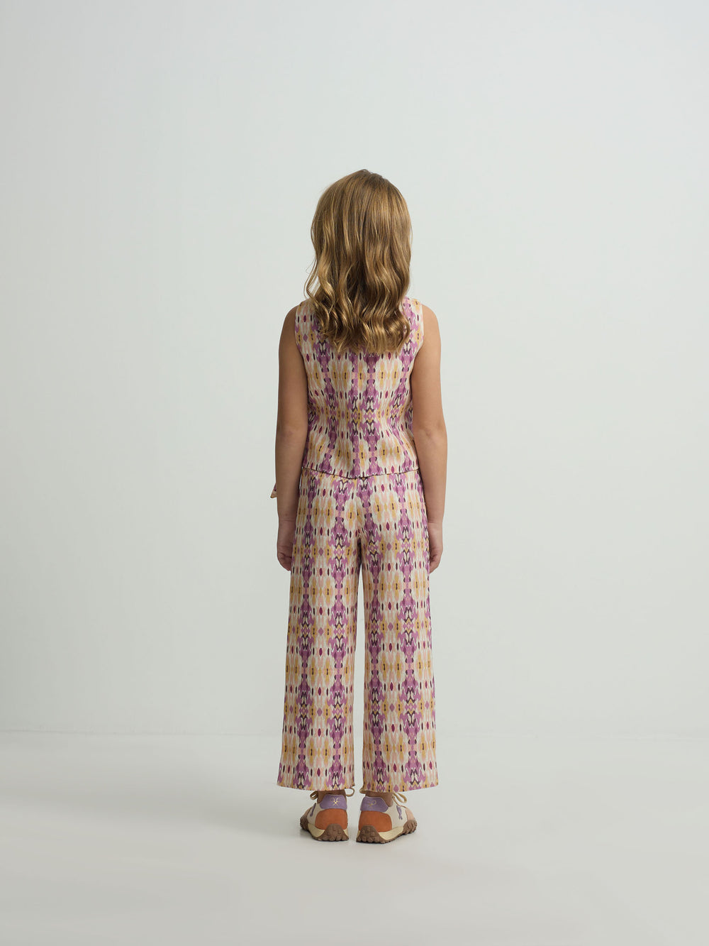 Pantalon girl lino estampado ikat rosas