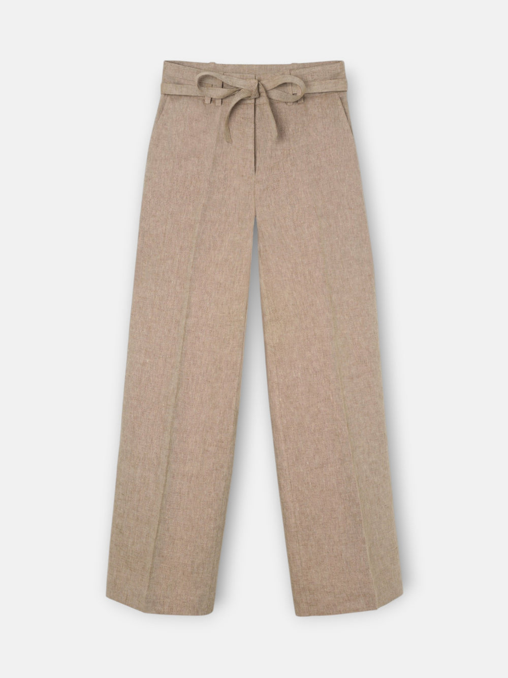 Straight beige trousers with slits