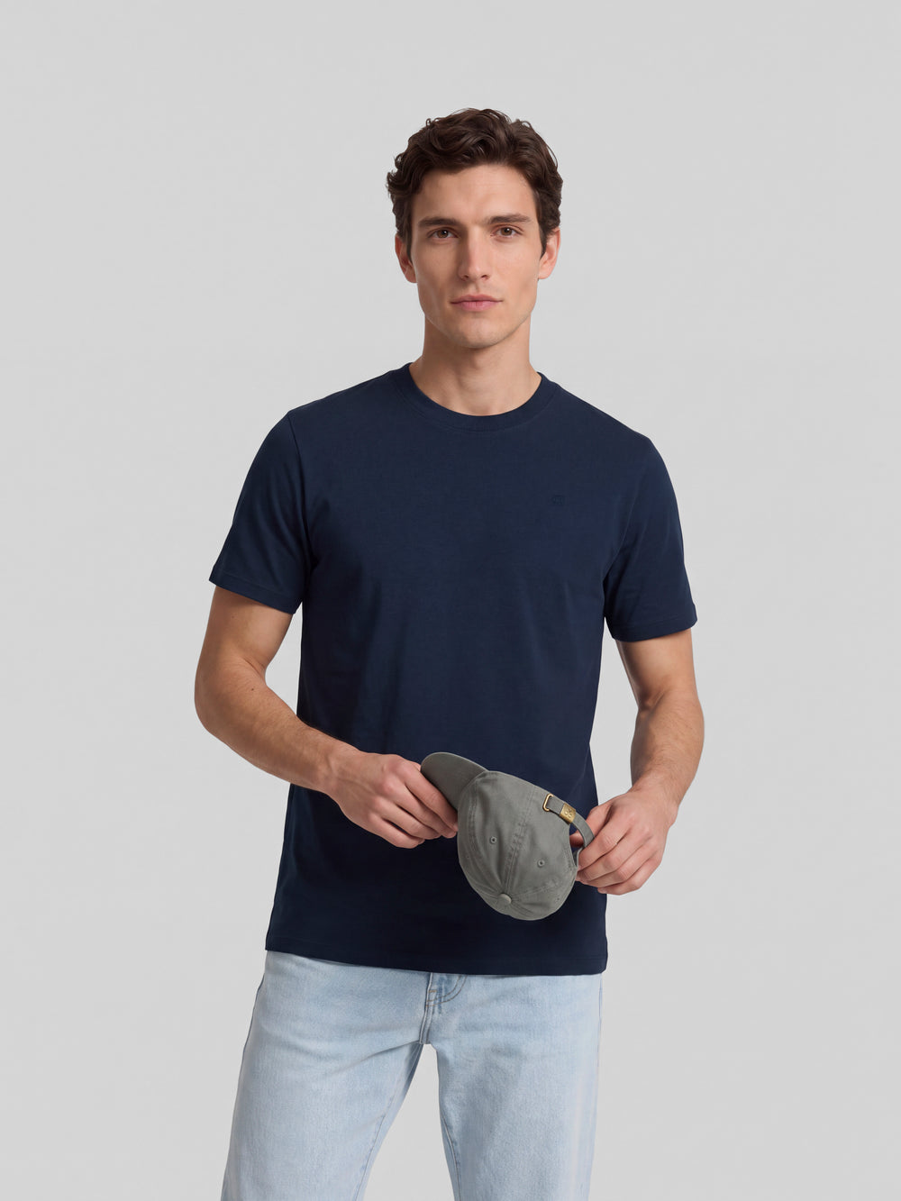 T-shirt unie minilogo patch bleu marine