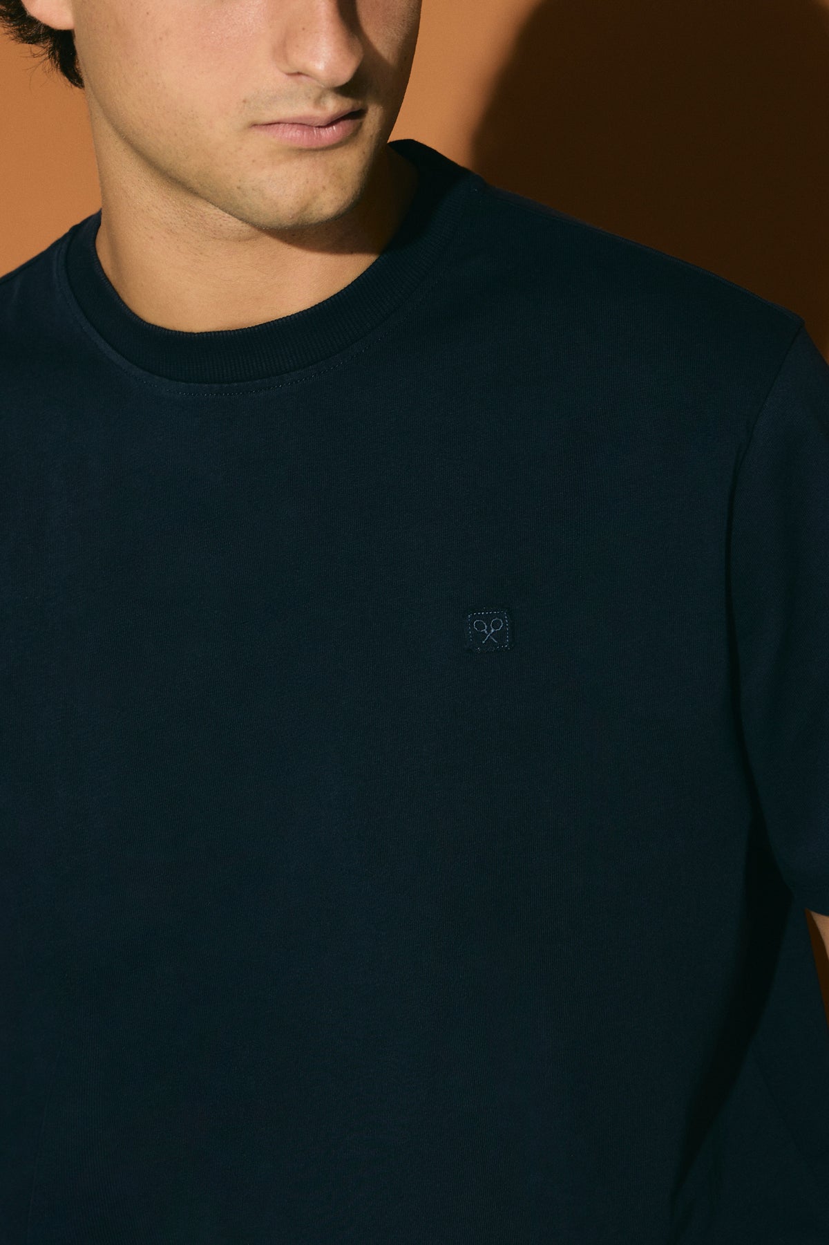 T-shirt unie minilogo patch bleu marine
