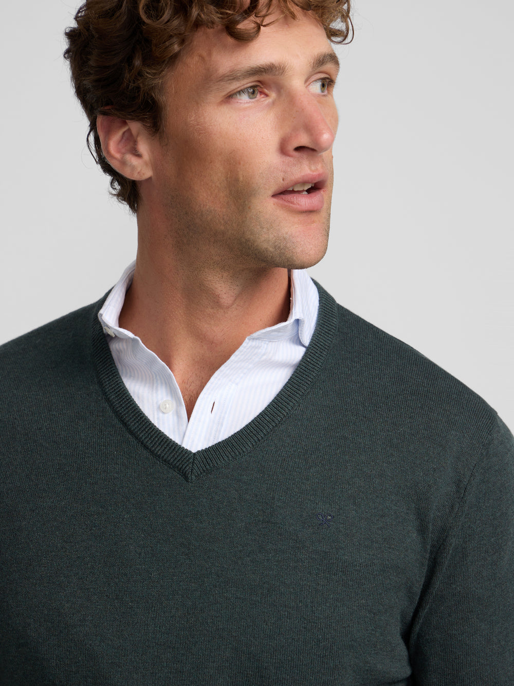 Green V-neck sweater