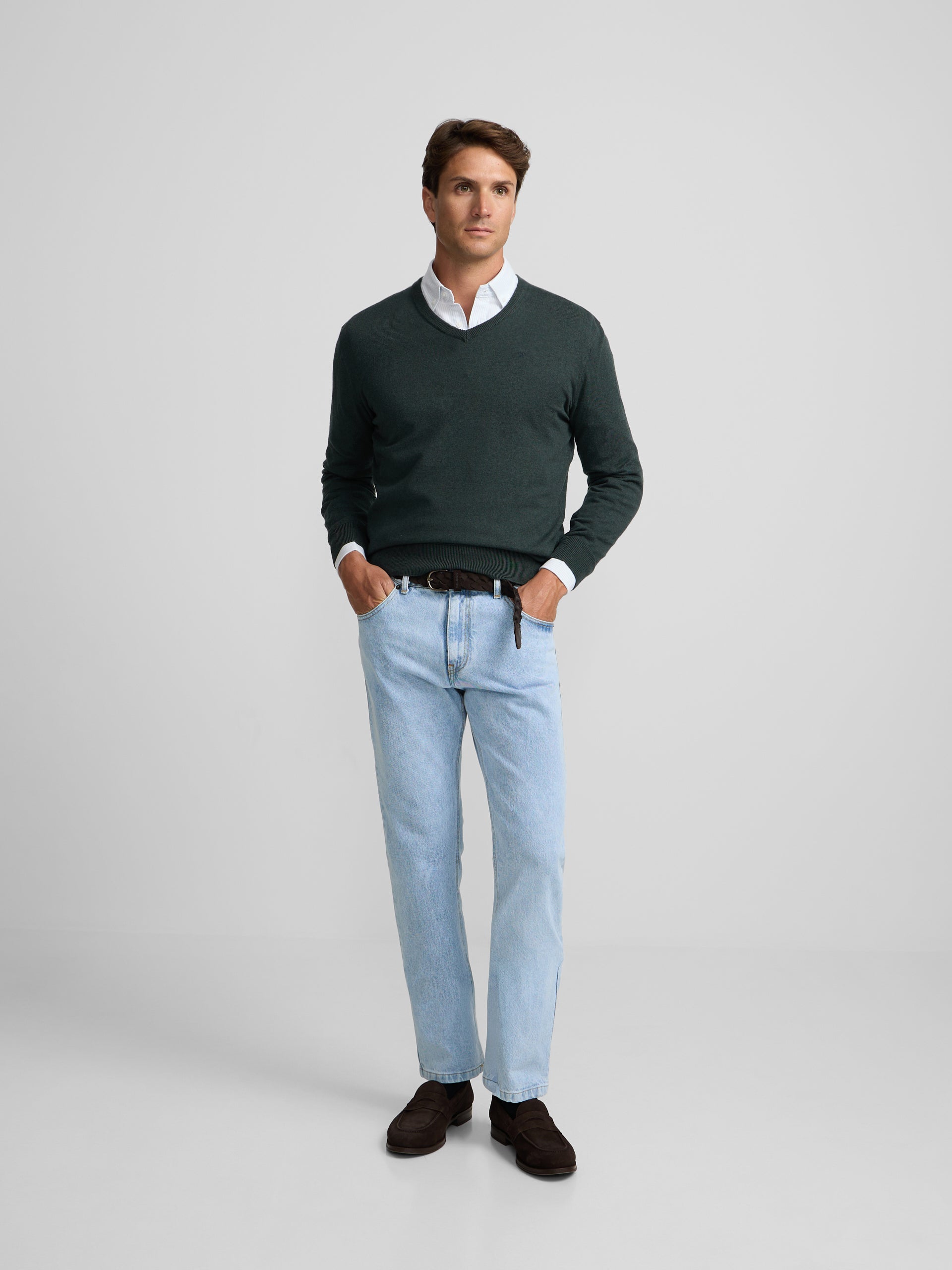 Pull col en V vert
