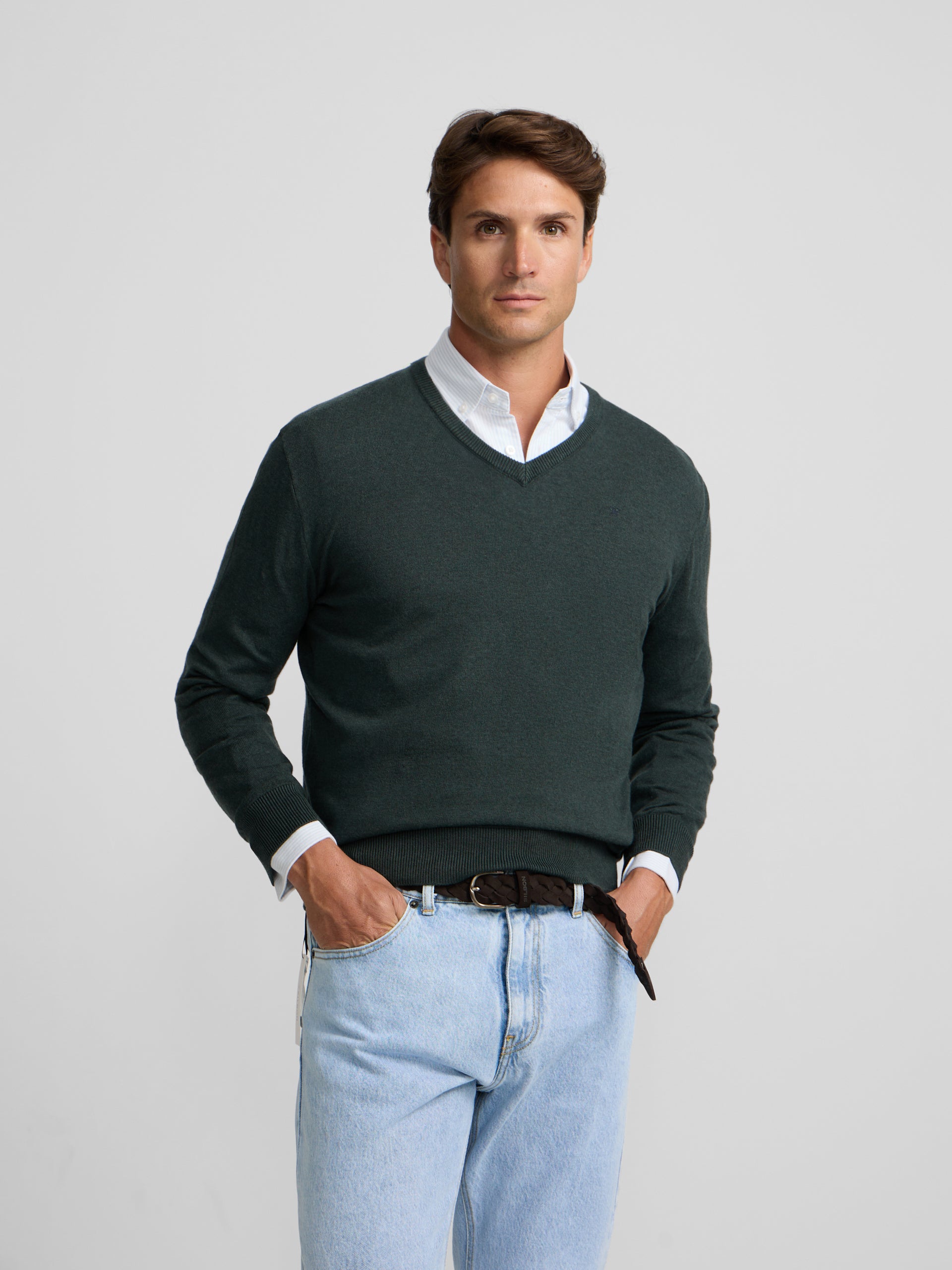 Pull col en V vert