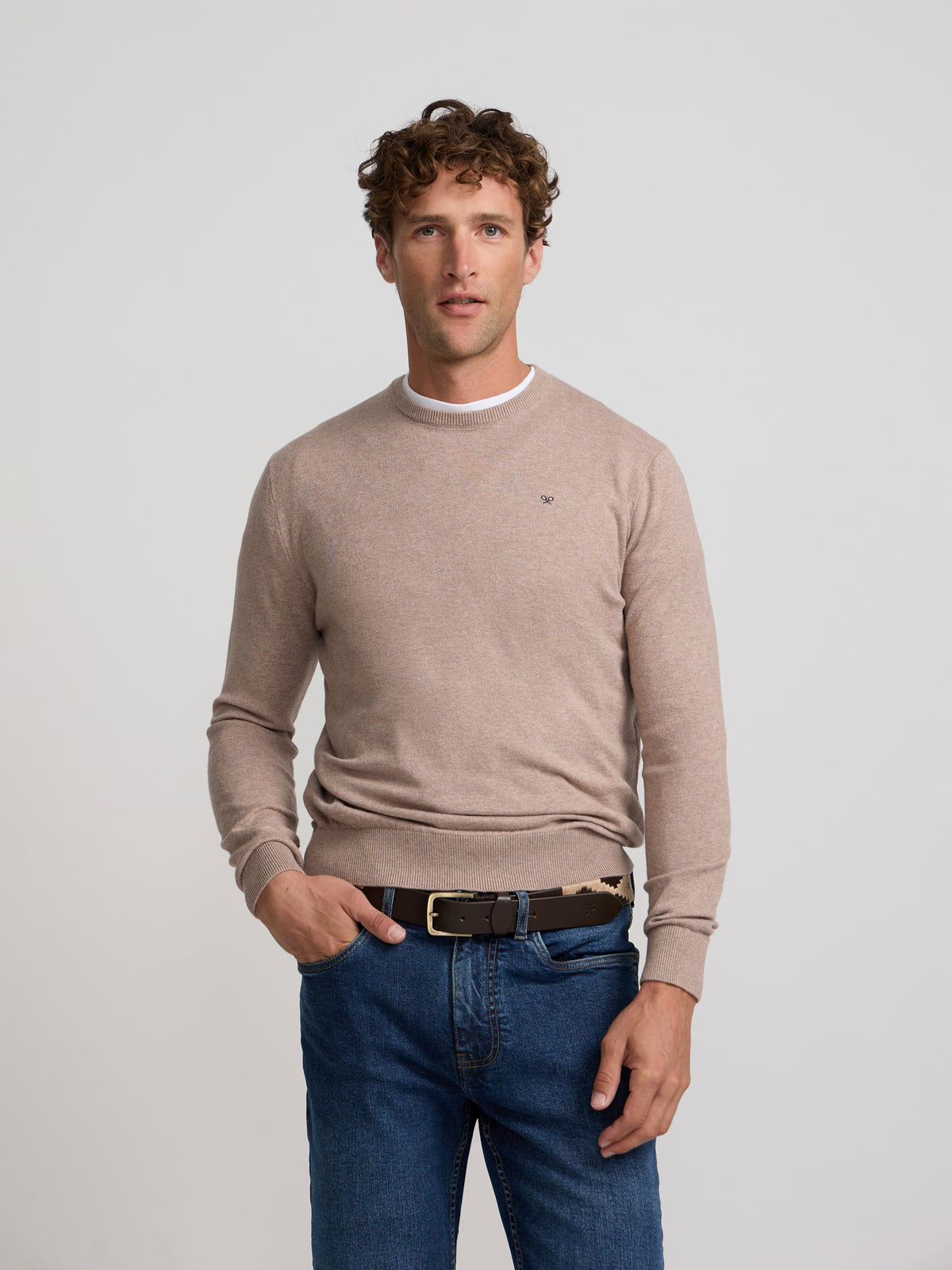 Jersey cuello redondo beige claro
