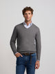 Pull col en V gris