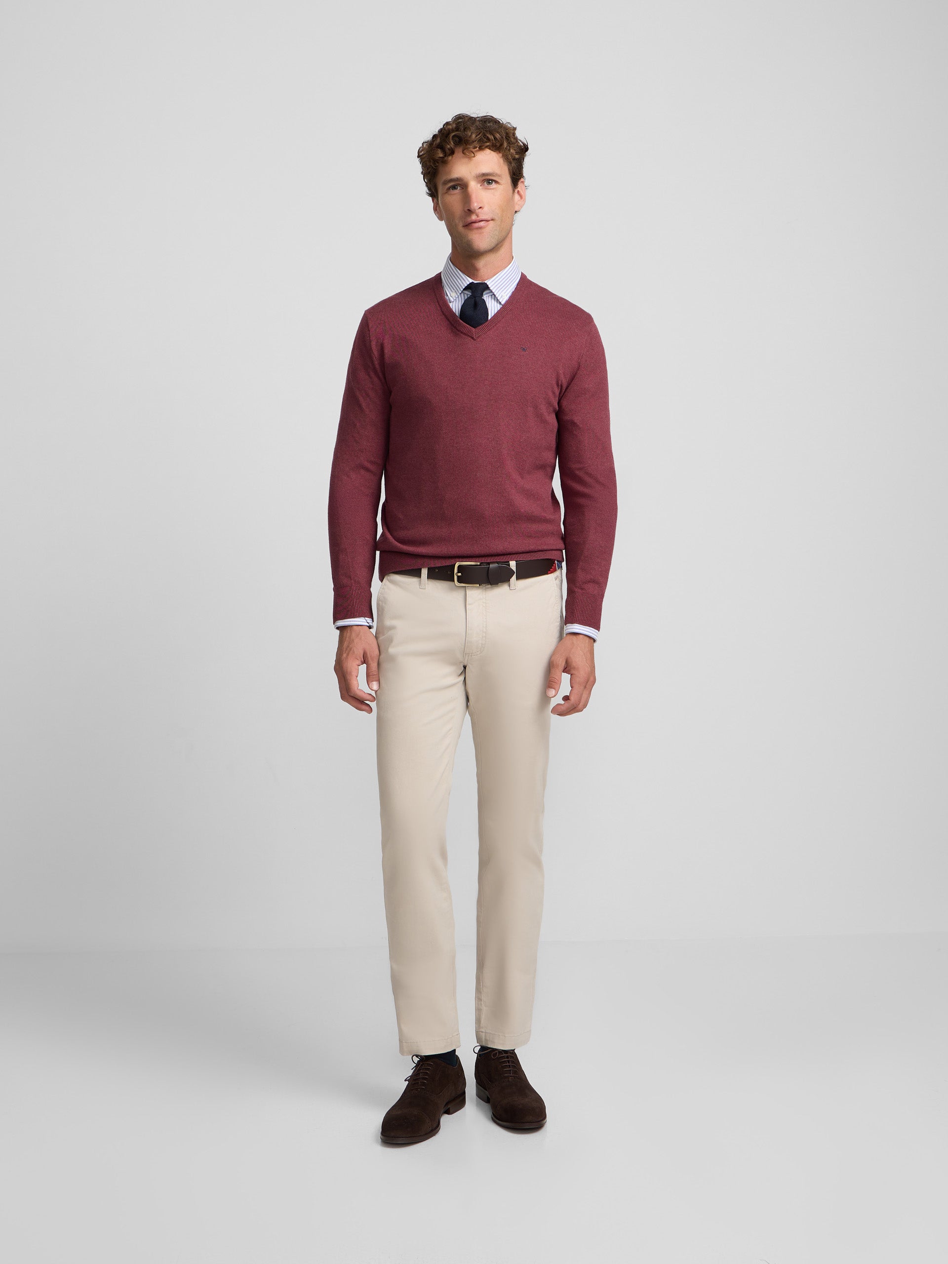 Burgundy V-neck sweater