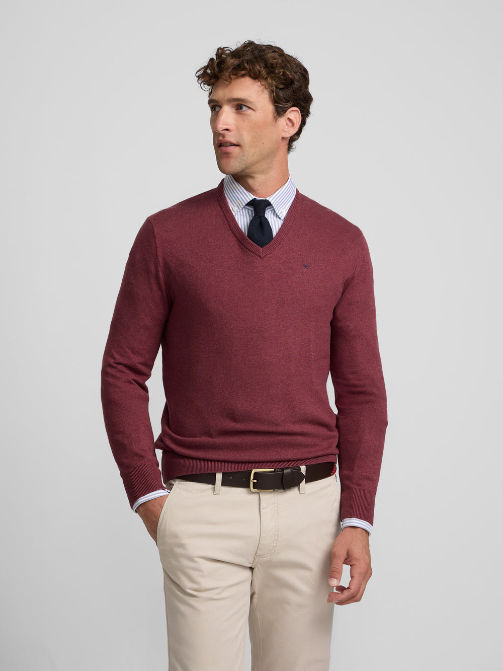 Burgundy V-neck sweater