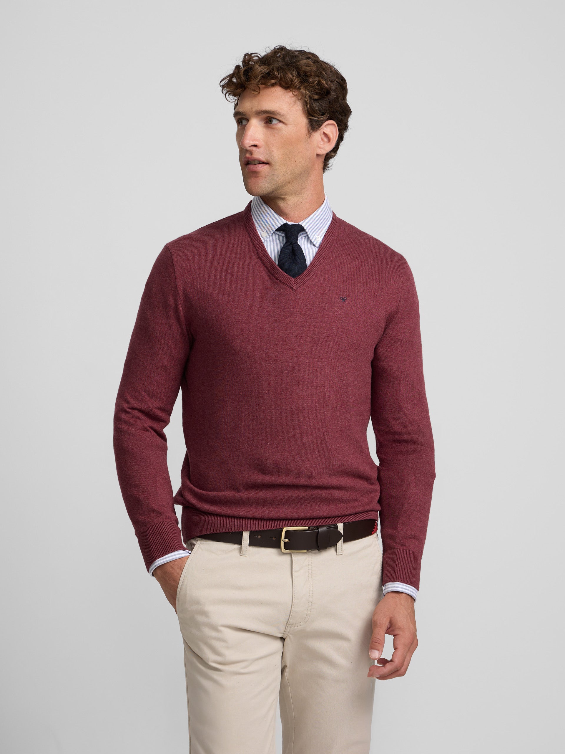 Burgundy V-neck sweater