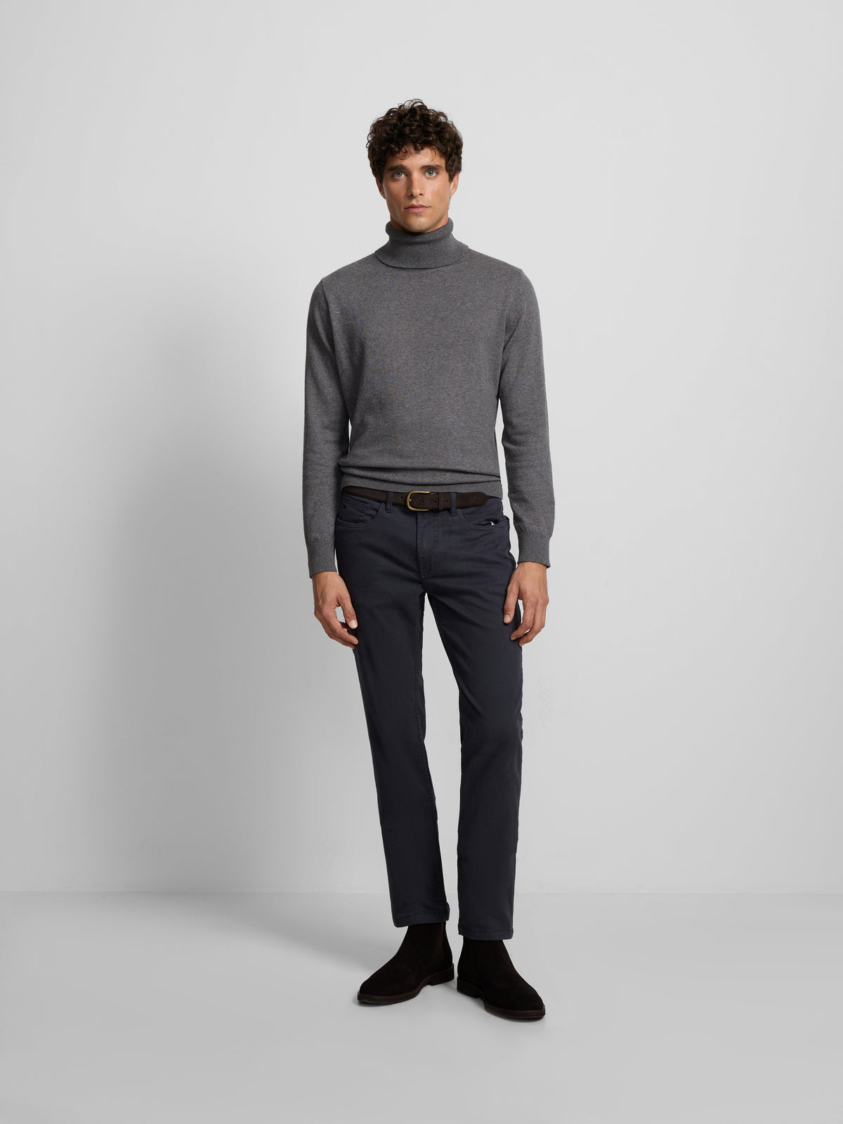 Navy blue five-pocket sport trousers