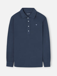 Long sleeve polo shirt in petroleum blue