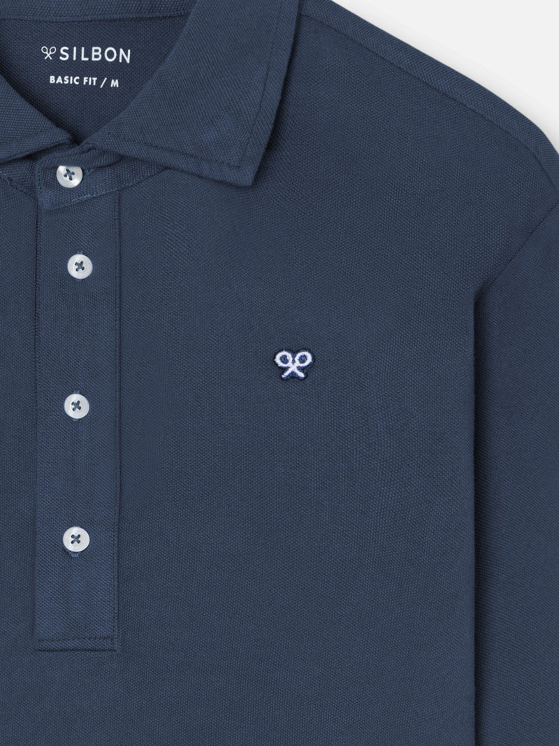 Long sleeve polo shirt in petroleum blue