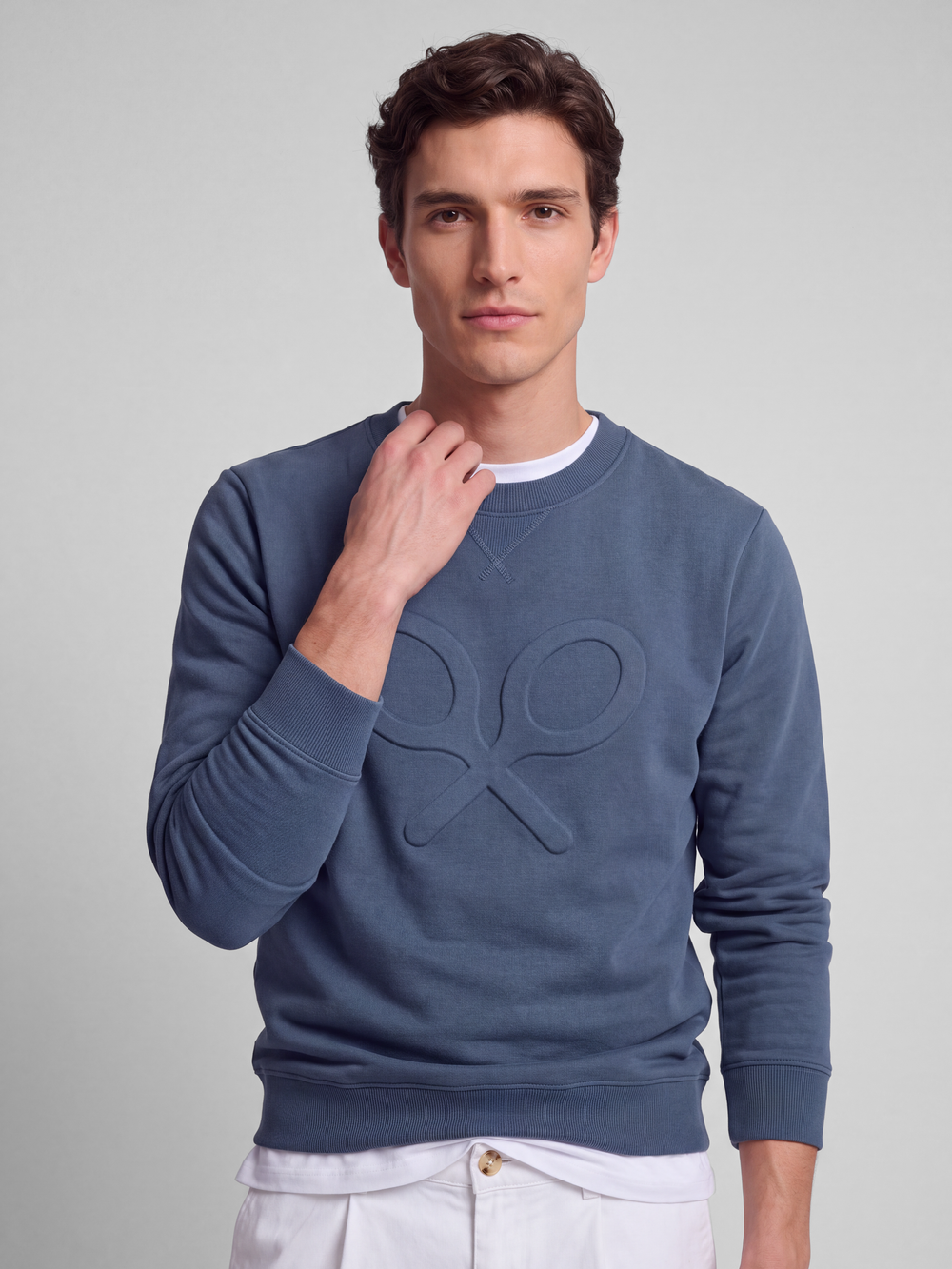 Classic sweatshirt with embossed logo in petroleum