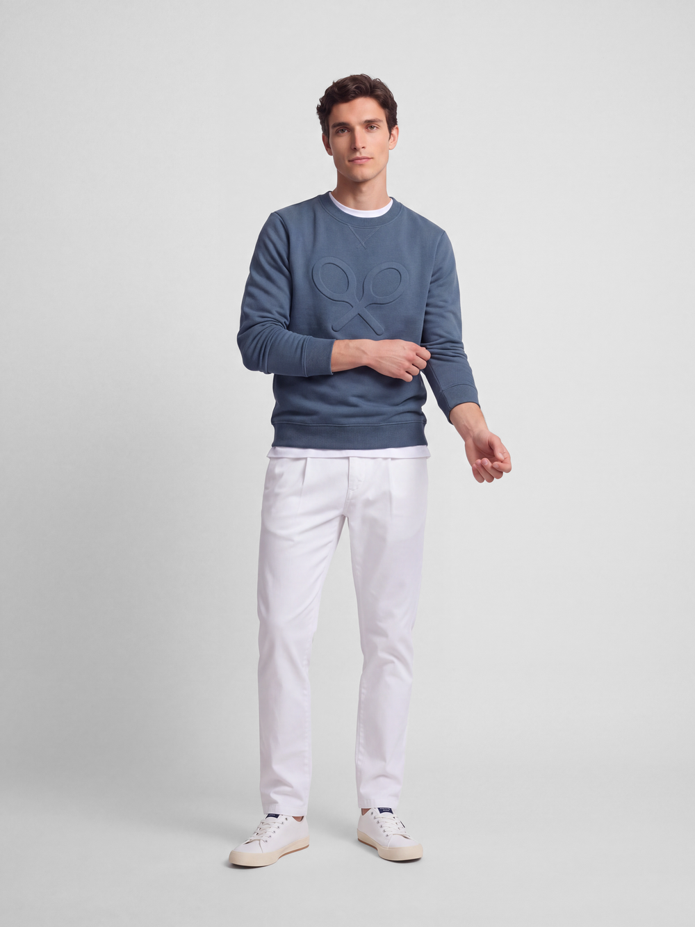 Classic sweatshirt with embossed logo in petroleum