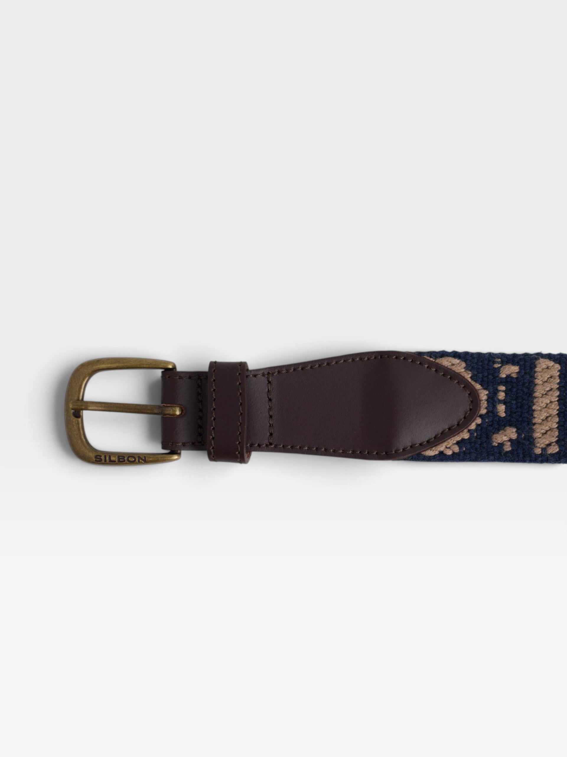 Ceinture en cuir tressé motif ethnique bleu marine