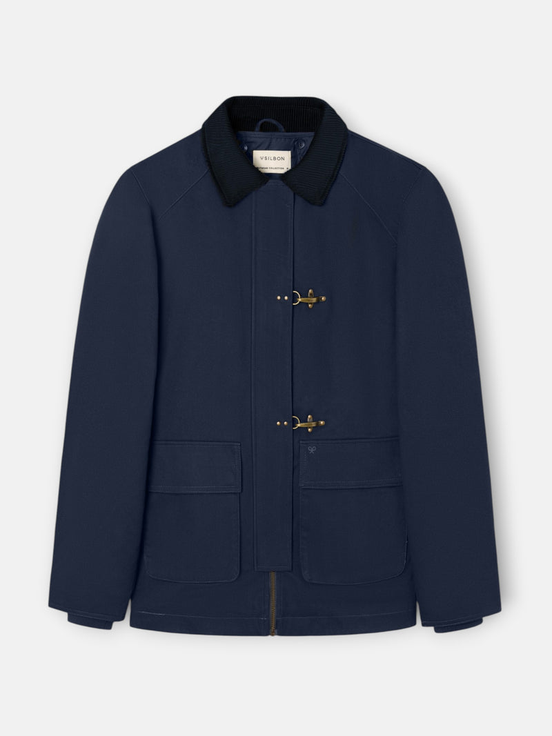 Manteau bleu marine à fermeture métallique