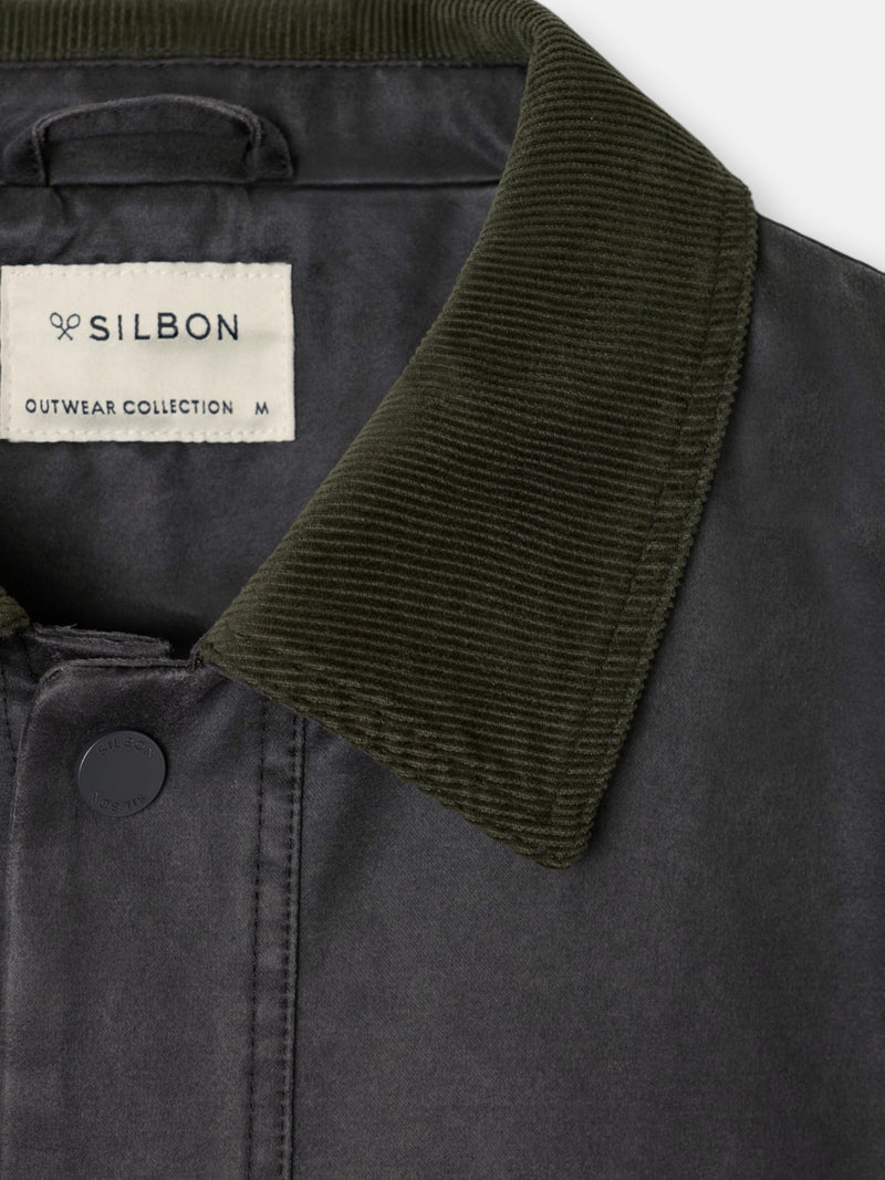 Chaqueta cuello pana gris verde