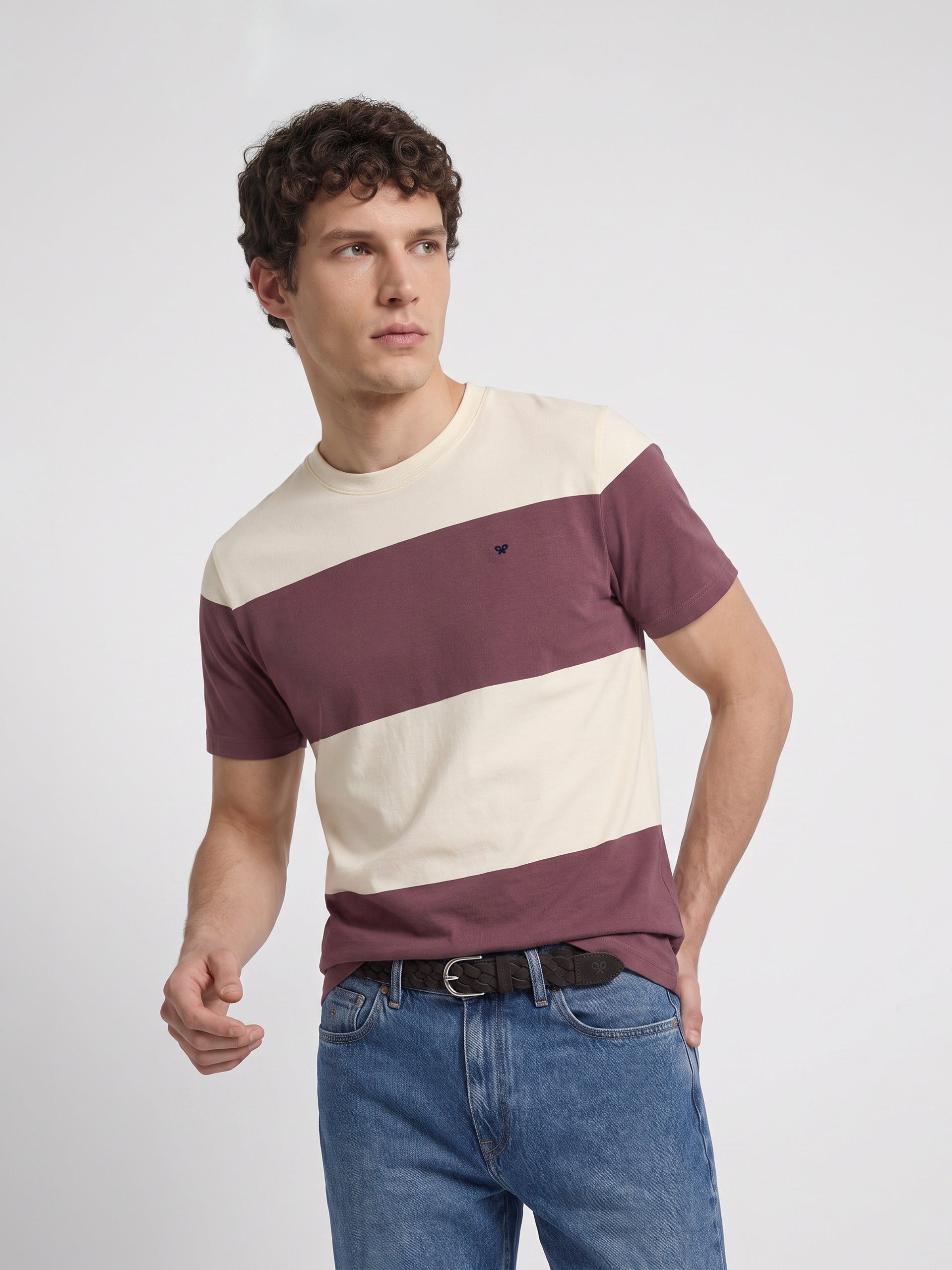 Camiseta raya ancha burdeos