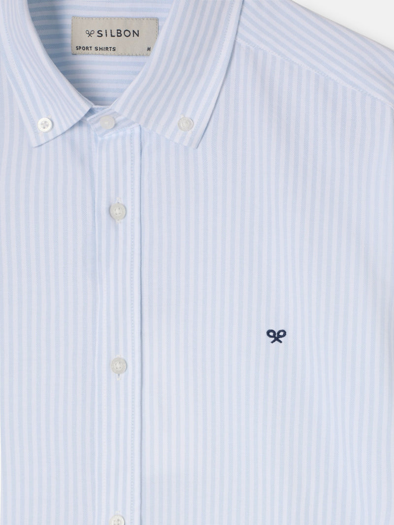 Camisa sport oxford risca média azul celeste
