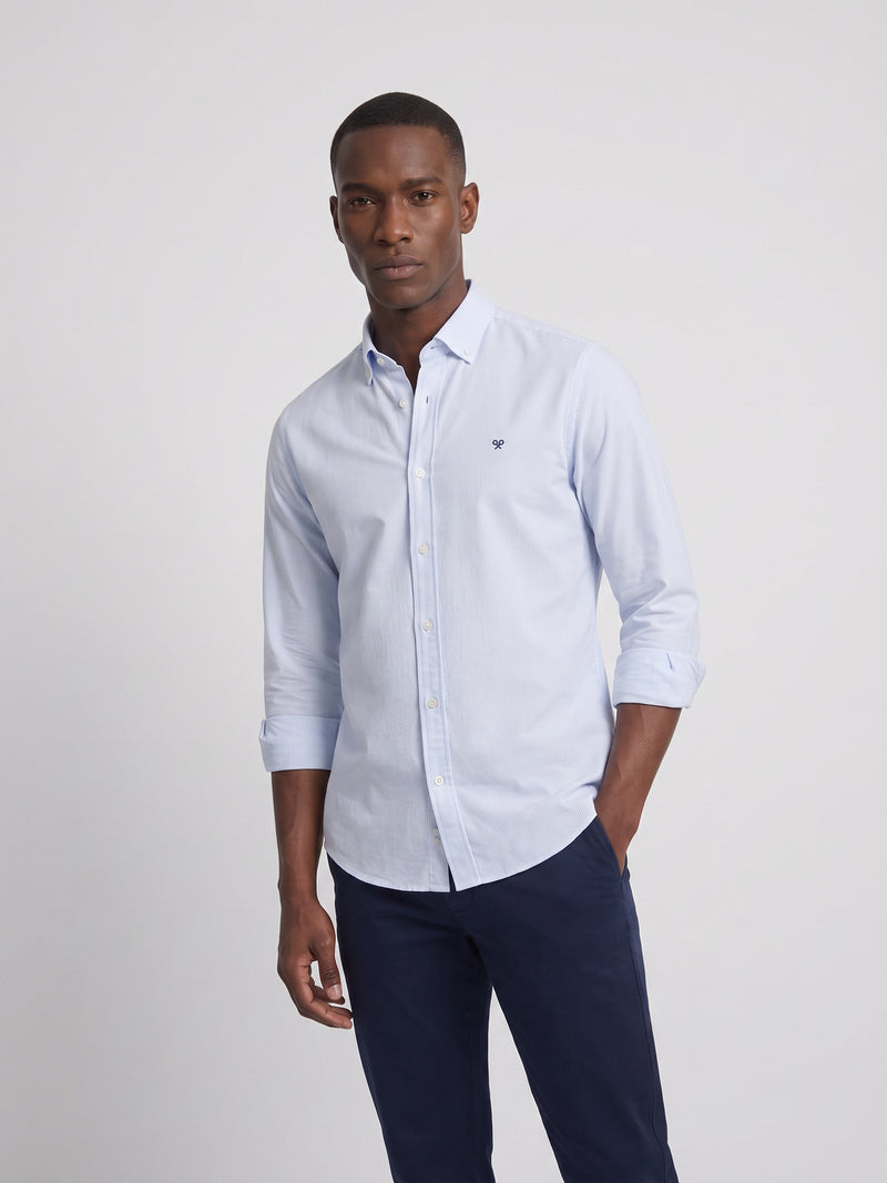 Camisa sport oxford mil riscas azul claro